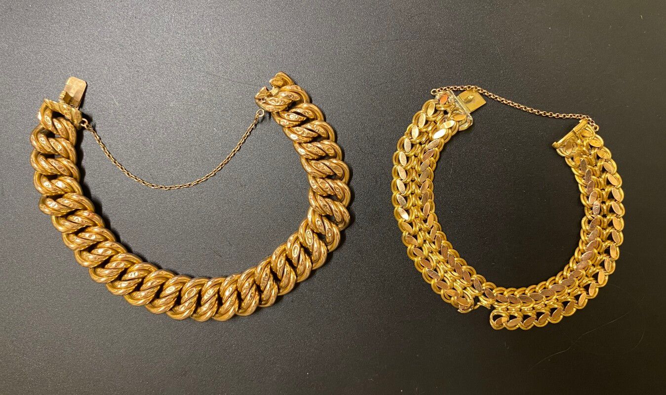 Null Bracelet en or jaune (750) maille américaine, avec chaînette de sécurité - &hellip;