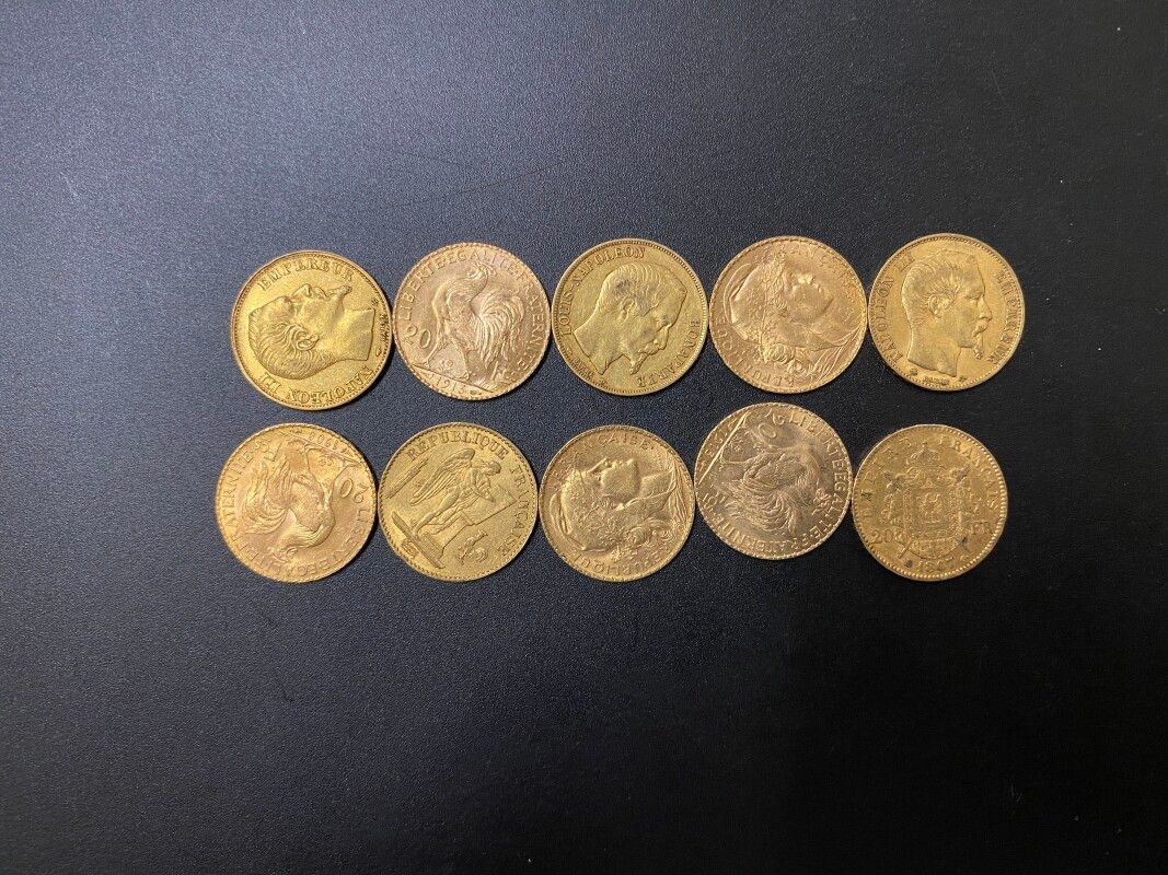 Null Dix pièces de 20 francs or - 64.45 g