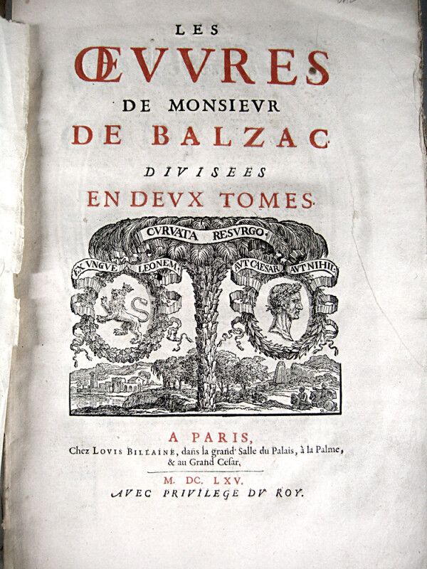 Null * 9.巴尔扎克（Jean-Louis Guez de）。Les OEuvres.巴黎，Louis Billaine，1665年。两卷合订本，肖像，[&hellip;