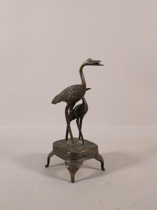 Null Deux grues, sujet en bronze - H. 21 cm