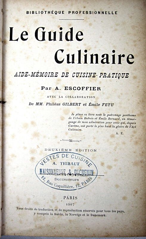 Null 83. ESCOFFIER (Auguste). Le Guide culinaire, aide-mémoire de cuisine pratiq&hellip;