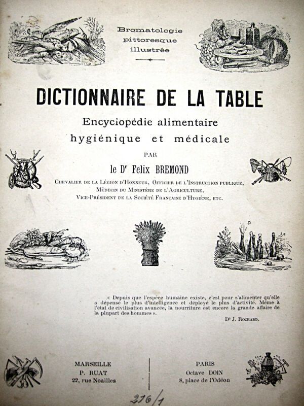 Null 20. BREMOND (Félix). Dictionnaire de la table, encyclopédie alimentaire, hy&hellip;