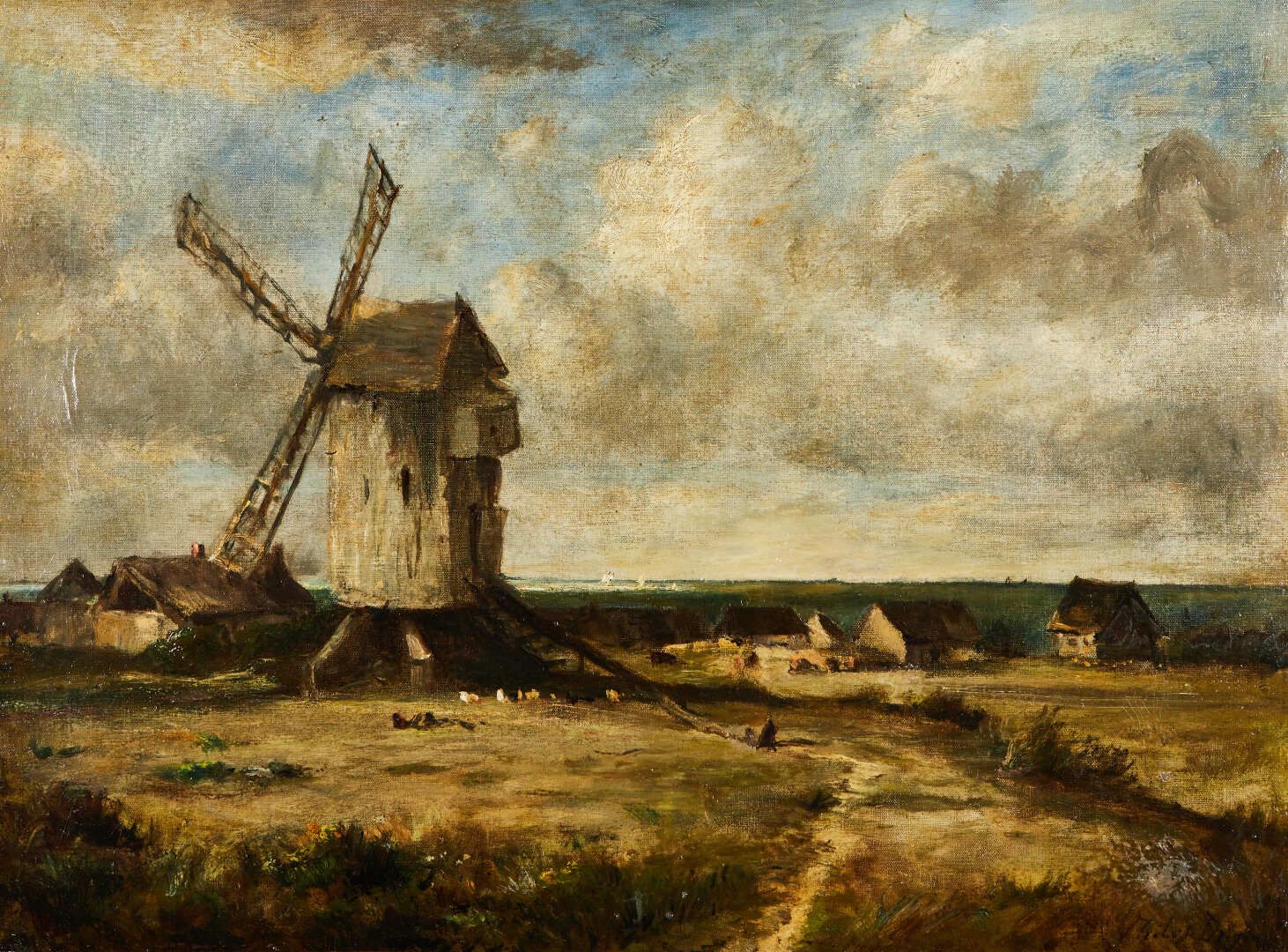 Null 儒勒-杜普雷 (1811-1889)

水边的磨坊和村庄

布面油画。

右下方有签名。

画框背面有 "3897, Mme Vanoutryve "&hellip;