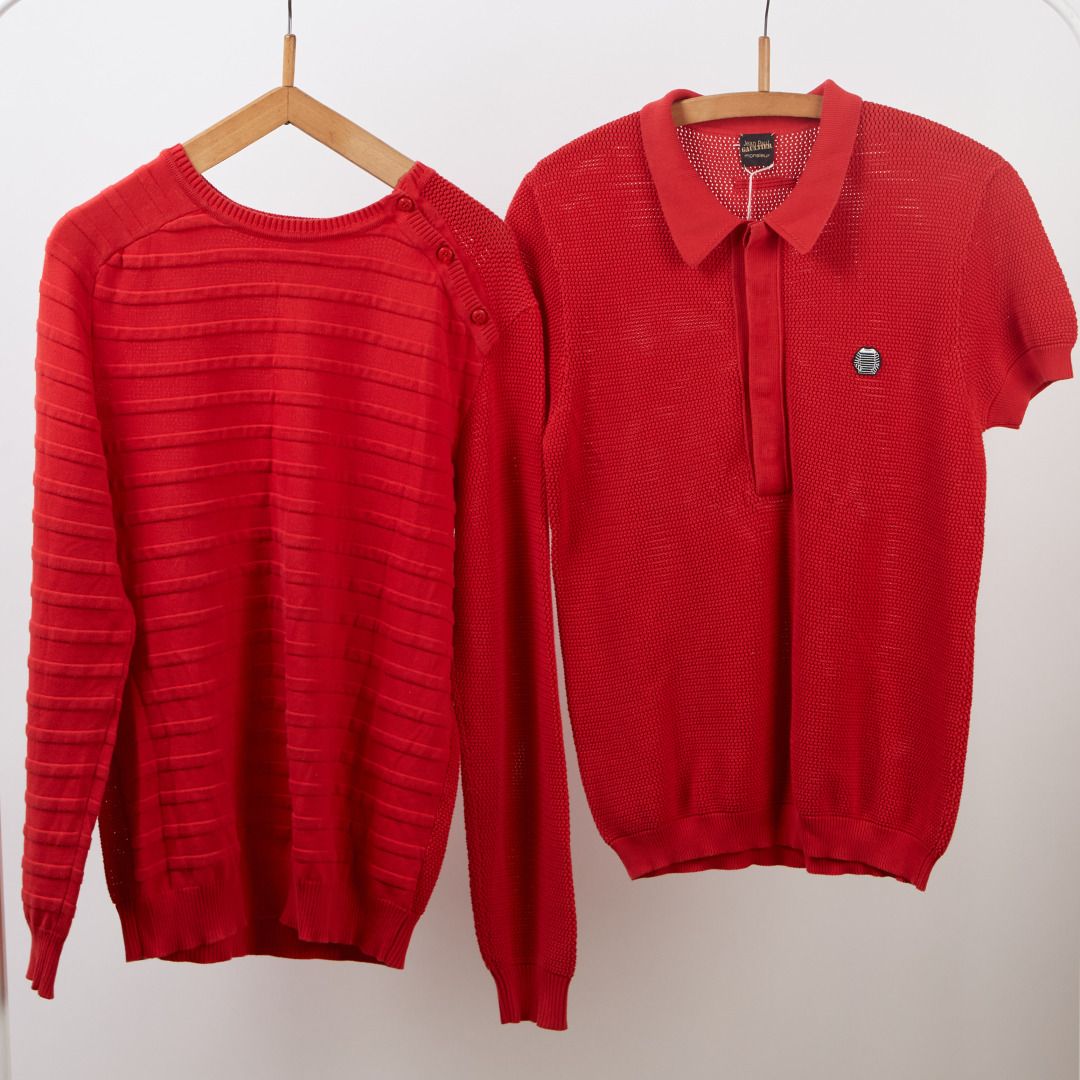 Null Jean-paul gaultier monsieur : 一套2个





红色纯棉针织POLO衫

估计尺寸：M



&



红色棉质蜂窝状&hellip;