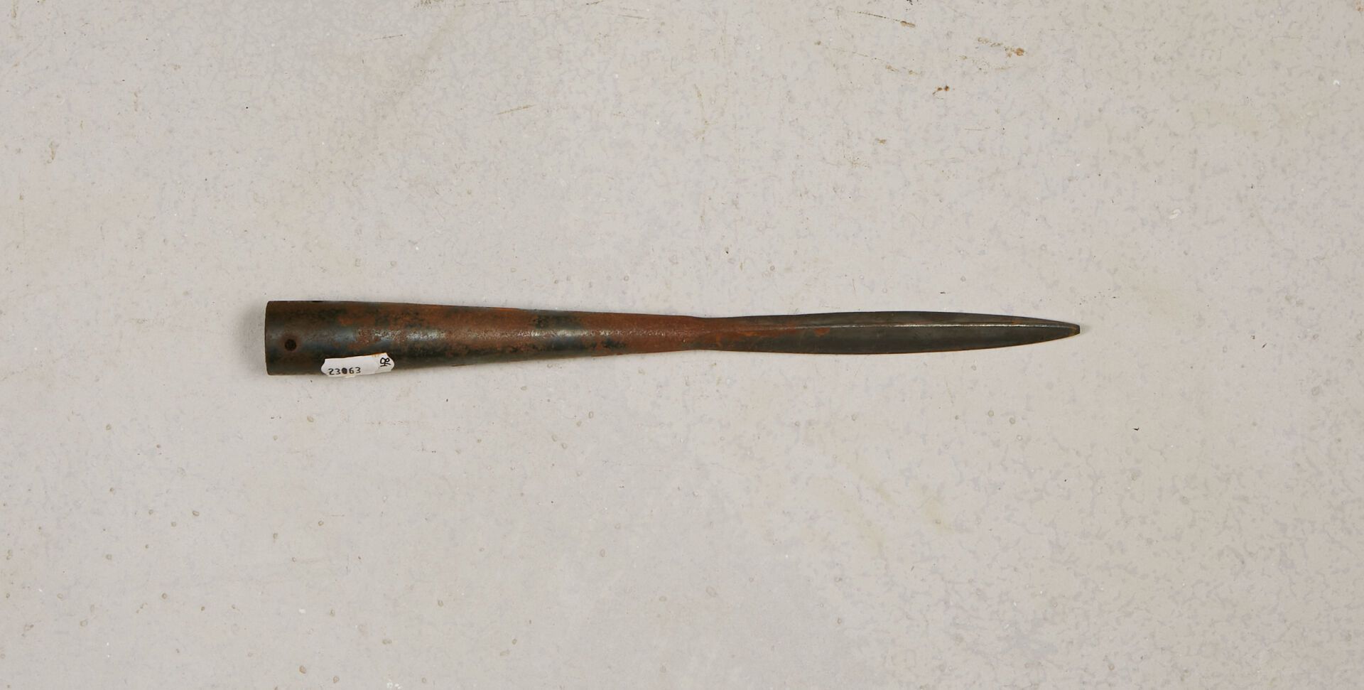 Null Spear point. 
Round socket, iron with median ridge. 
A.B.E. 19th century.