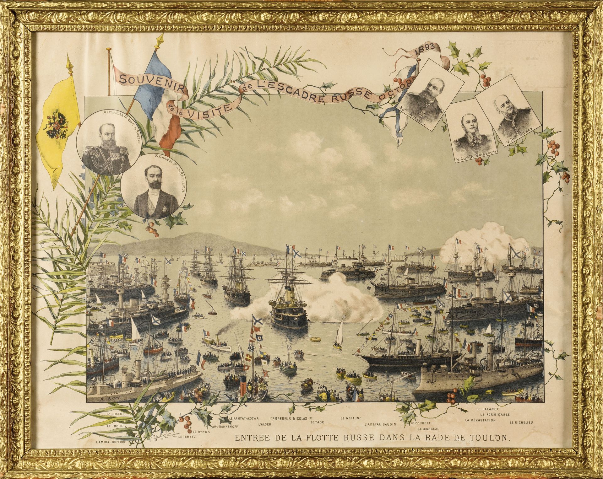 Null 1893年10月俄罗斯中队访问纪念品

俄罗斯舰队进入土伦公路港

彩色雕版画44,5 x 58厘米。(正在观看)



Сувенир приема&hellip;