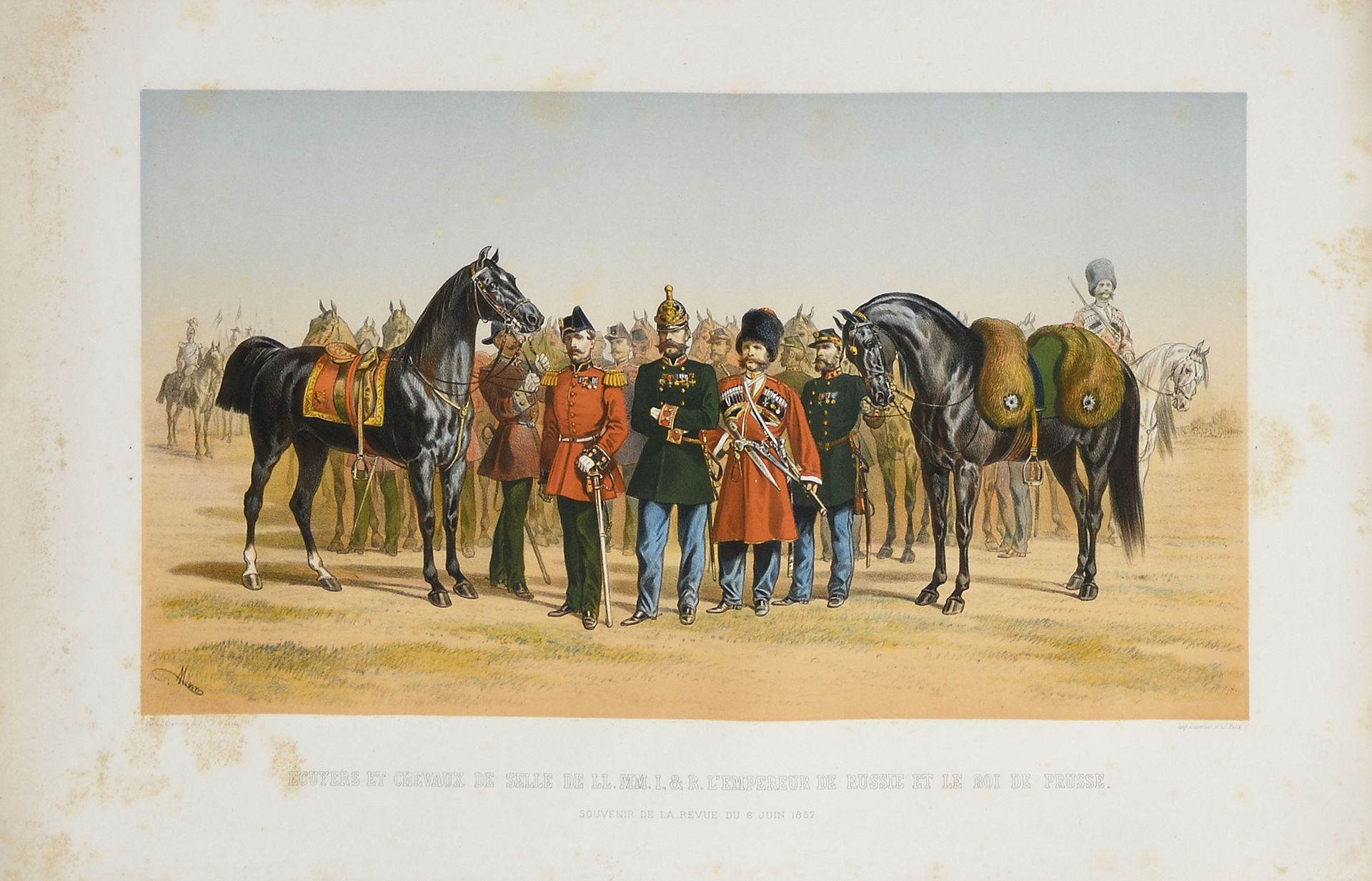 Null 雕刻。

俄罗斯皇帝和普鲁士国王的侍从和鞍马。1867年6月6日的审查纪念品。小费。Lemercie et Cie，巴黎。

19世纪。365 x 5&hellip;