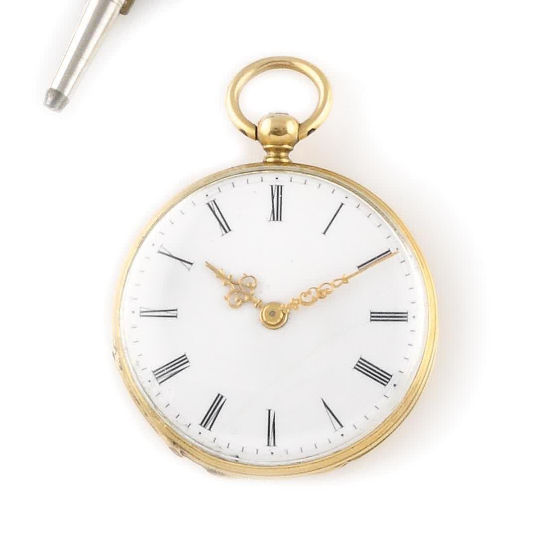 Null RELOJ DE CUELLO Circa siglo XIX. Reloj de cuello de oro amarillo 750/1000, &hellip;