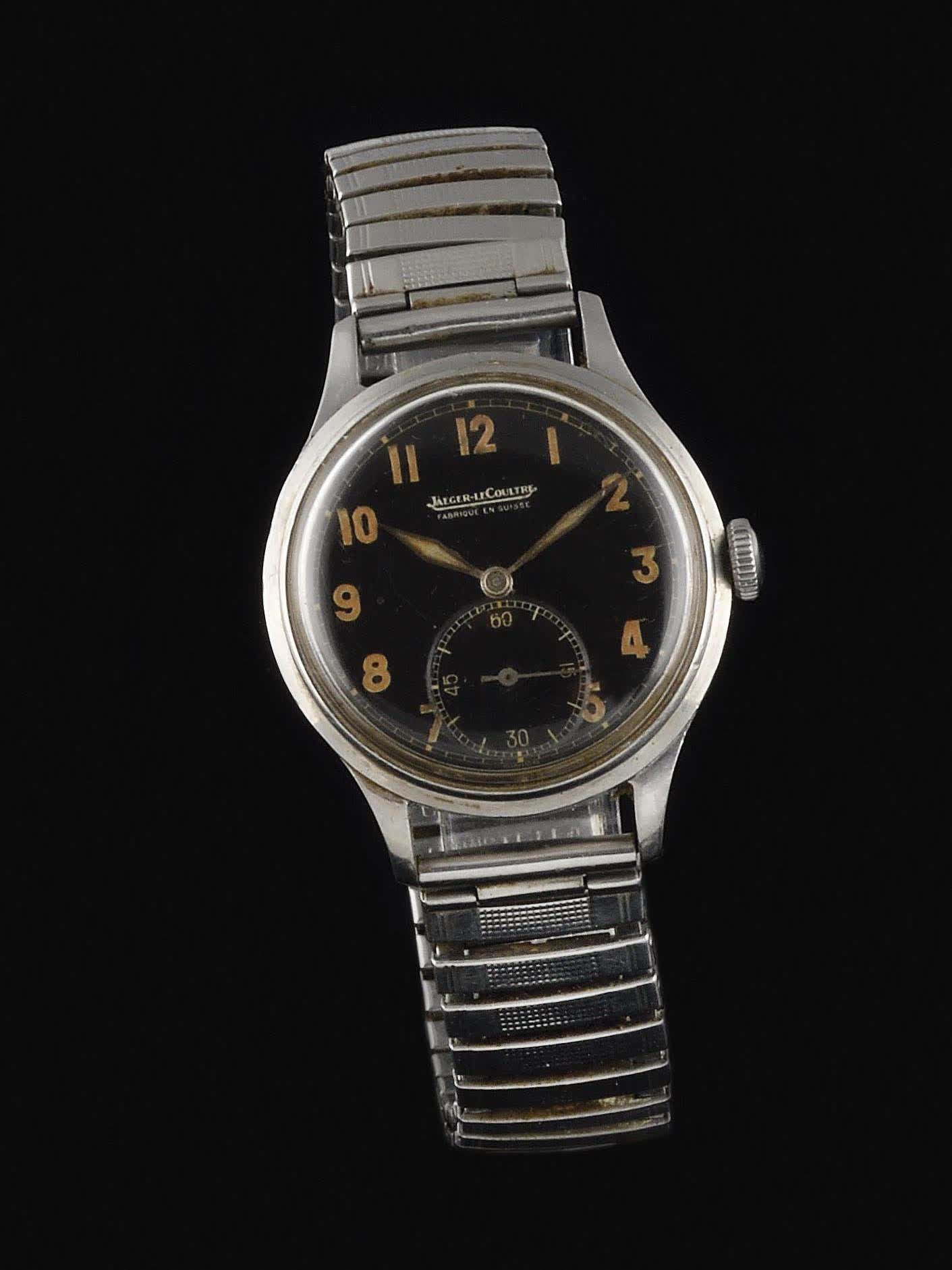 Null JAEGER-LECOULTRE Um 1950. Ref: 429XXX. Stahlarmbanduhr im Militärstil, rund&hellip;