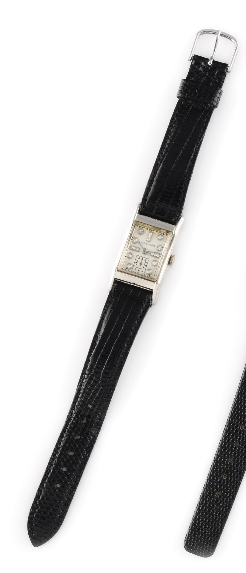 Null LONGINES About 1945. Ref : 691853. Steel wristwatch, rectangular case, diam&hellip;
