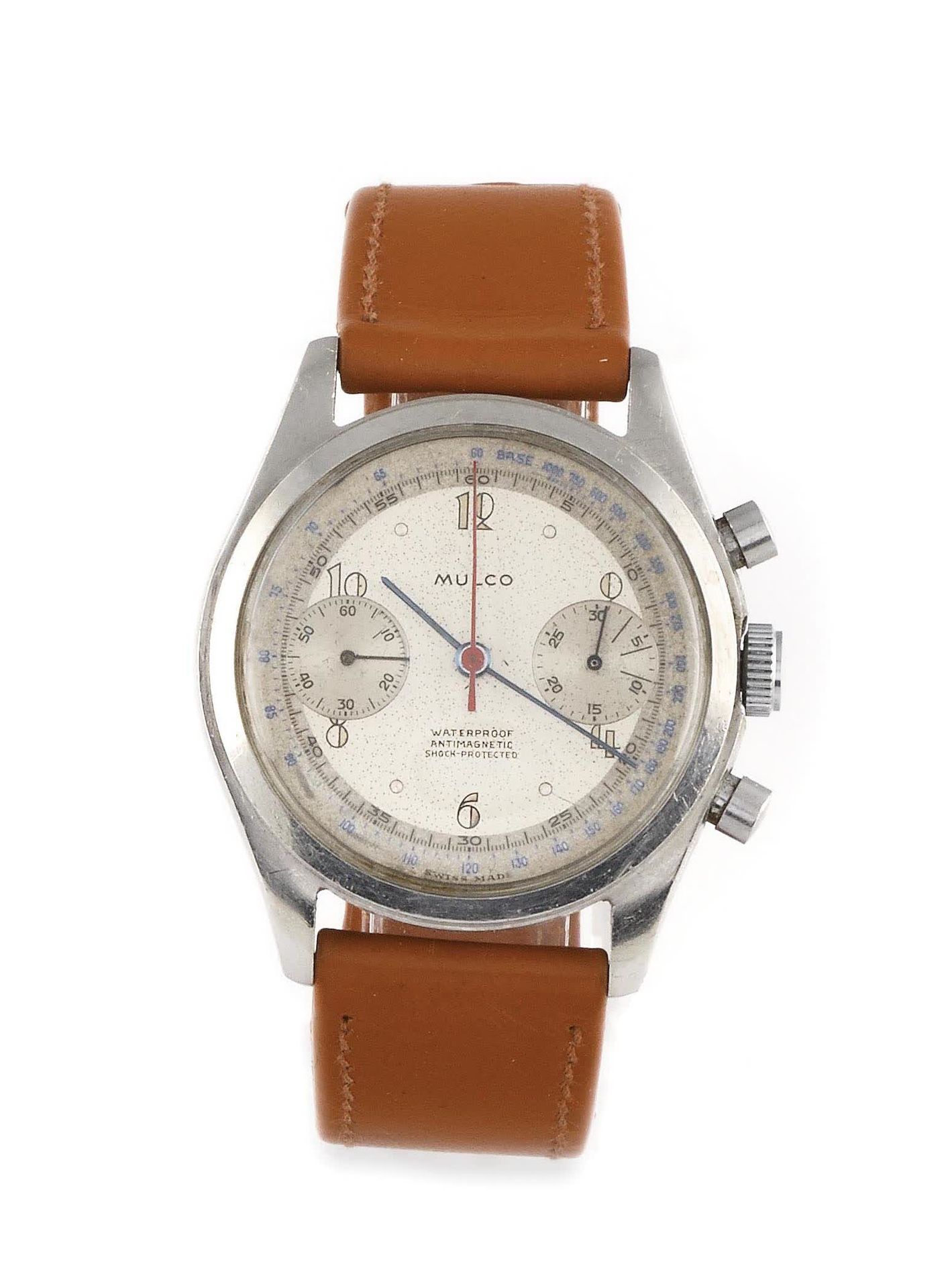 Null MULCO About 1940. Ref :281103/2211. Chronograph watch with steel bracelet o&hellip;