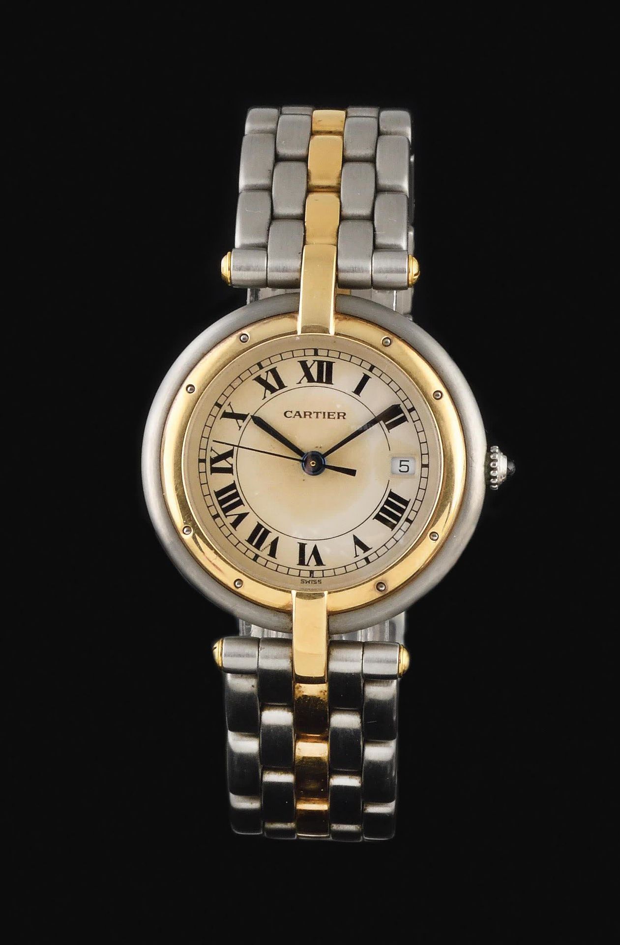 Null CARTIER PANTHERE RONDE 约1980年 Ref : 183964/21503 美丽的金和钢女式腕表。圆形镶边表壳，黄金表圈，上链表&hellip;