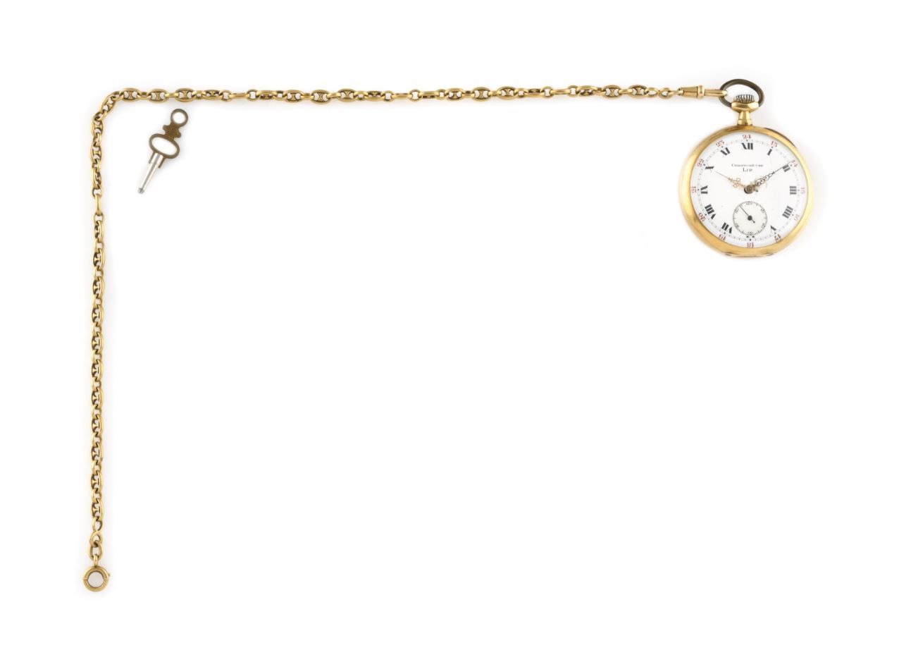 Null LIP-Chronometer Um 1900. Taschenuhr aus Gelbgold 750/1000, rundes Gehäuse, &hellip;