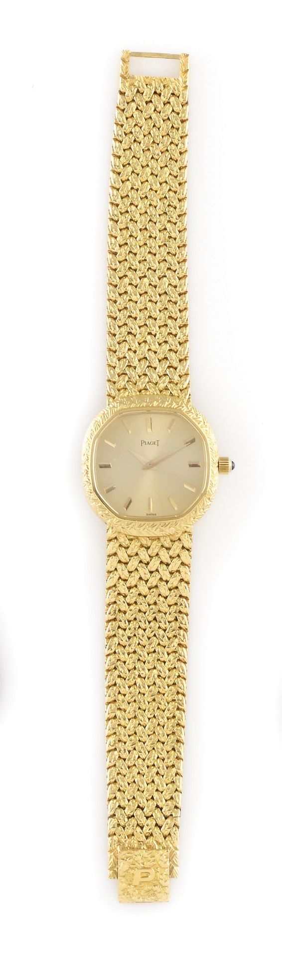 Null PIAGET 大约1980年。编号：9556 D2 / 329719。18K黄金材质的女士腕表。枕形表壳，八角形香槟色表盘，已签名。镀金的指挥棒式时标&hellip;