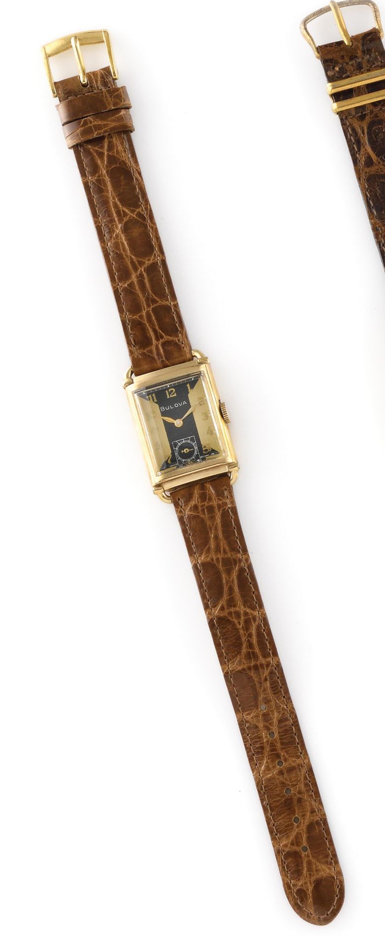 Null BULOVA Vers 1940. Réf : 1662811. Montre bracelet en plaqué or, boitier rect&hellip;