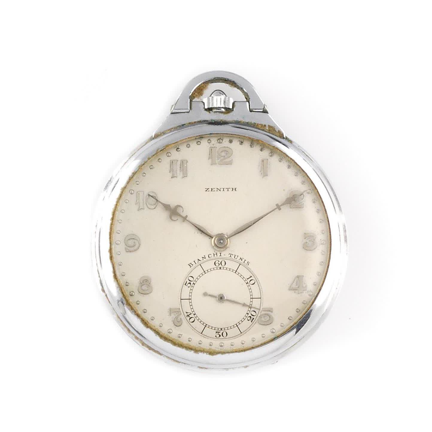 Null ZENITH Alrededor de 1930. Reloj de bolsillo de acero, caja redonda, esfera &hellip;