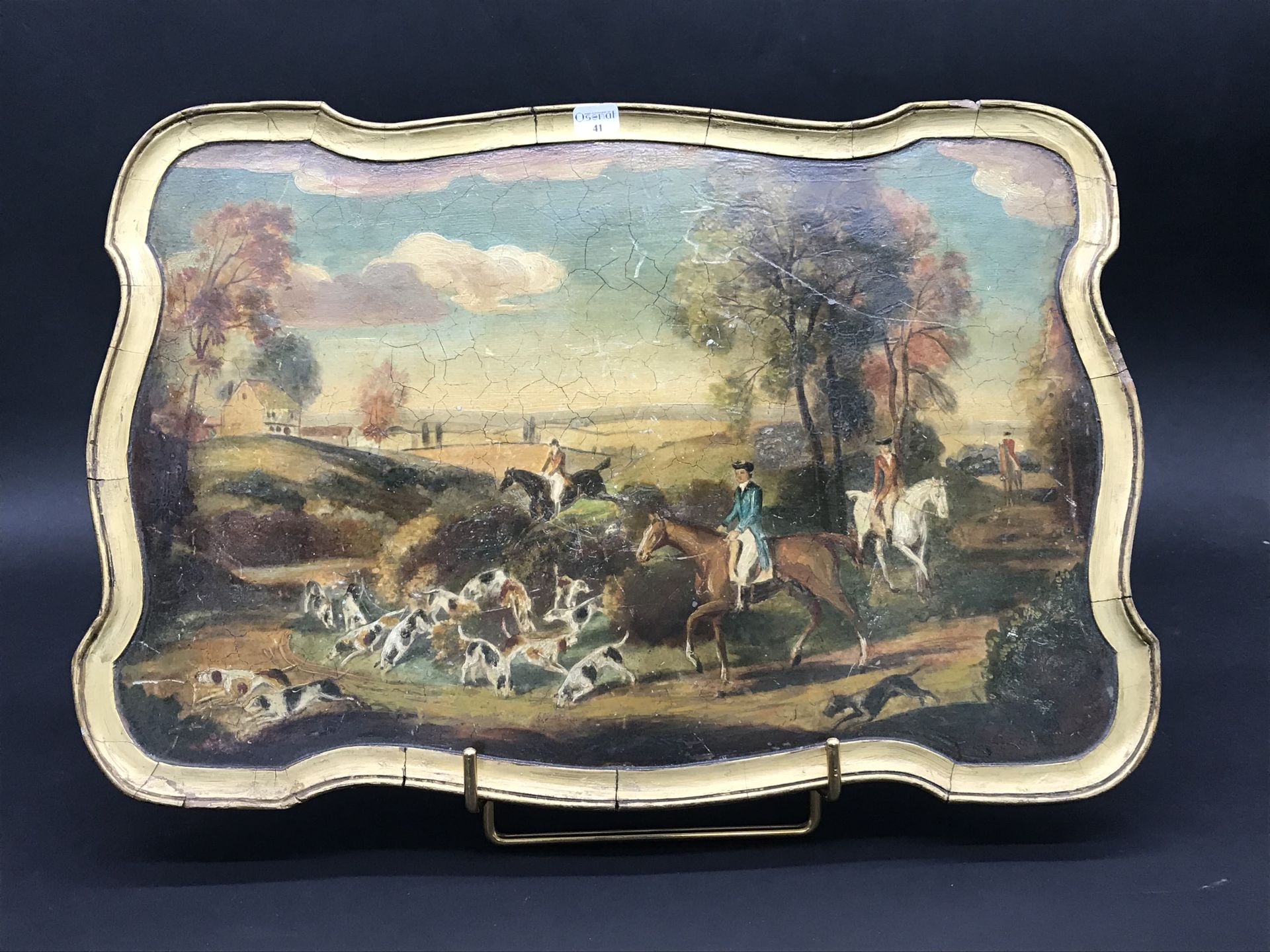 Null SMALL TRAY 

in boiled cardboard 

with chromo painted decoration of huntin&hellip;