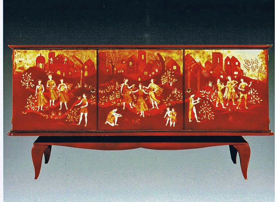ALBERT GUENOT (1894-1993) Albert GUÉNOT (Pomone工作室)

四角形的家具，红色牛津漆的主体和一个溢出的框架，开有三&hellip;