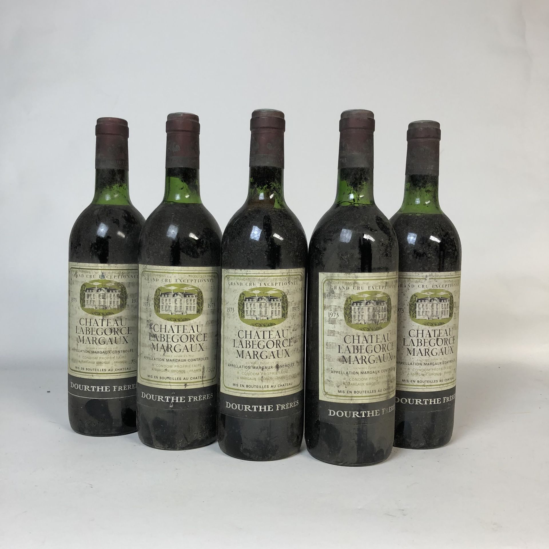 Null 5 bouteilles CHÂTEAU LABEGORCE 1973 Margaux (niveaux : 4 léger bas, 1 haute&hellip;