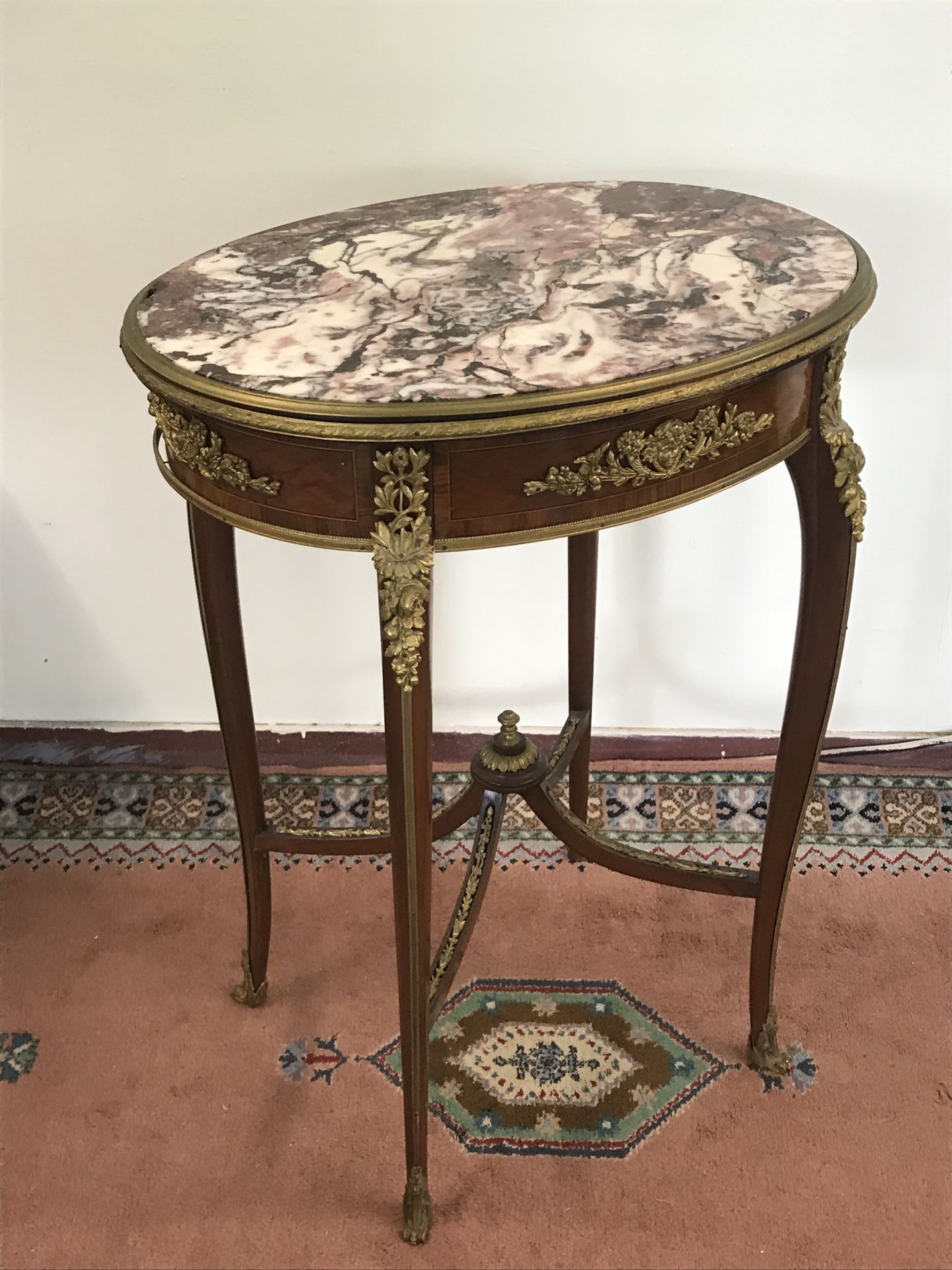 Null SALON TABLE 

Louis XV style, made of veneer and gilt bronze, pink marble t&hellip;