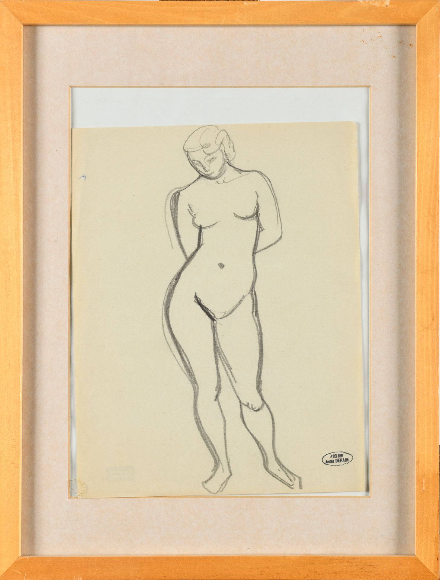 Null ANDRÉ DERAIN (1880-1954) 裸体女人站立，双臂在背后 石墨画纸，盖有 "ATELIER ANDRÉ DERAIN "印章（右下方&hellip;