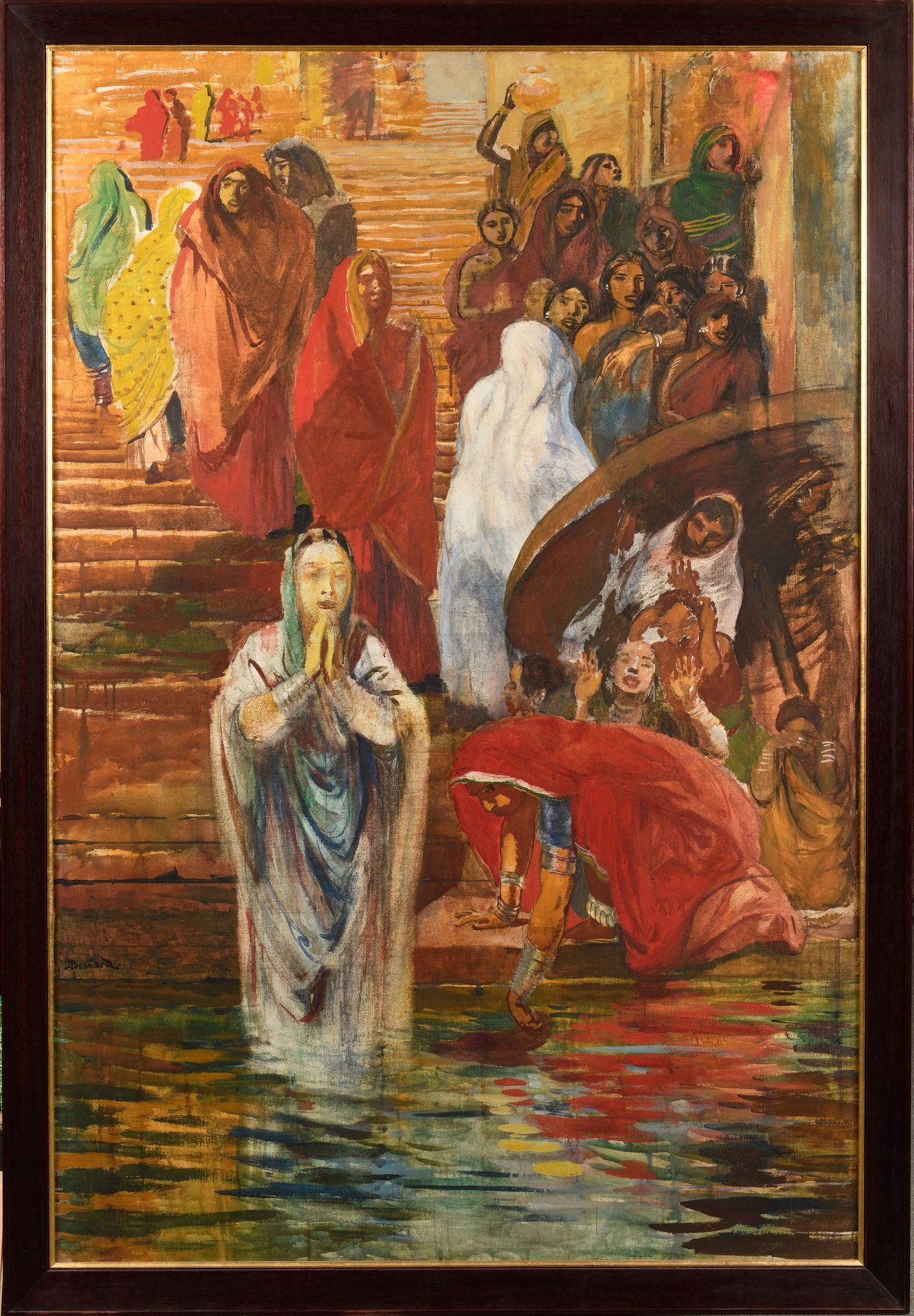 Null 阿尔伯特-贝斯纳(1849-1934)，在贝拿勒斯的一个楼梯上，1911-1912 布面淡彩画，左下角有签名 194.5 x 130 cm 展览。- &hellip;