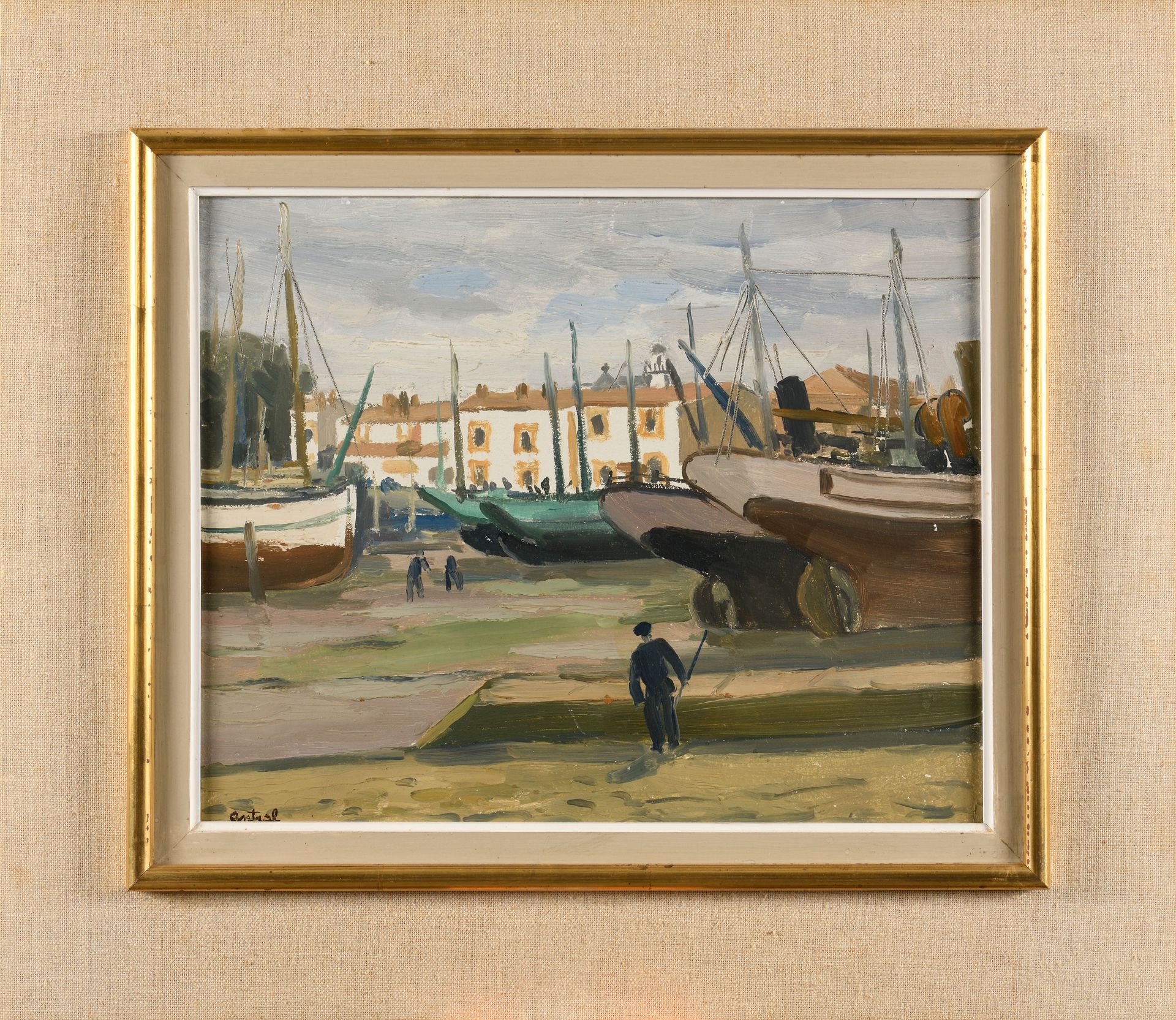 Null LOUIS ANTRAL (1895-1939) Port Joinville (Ile d'Yeu) Olio su tavola Firmato &hellip;