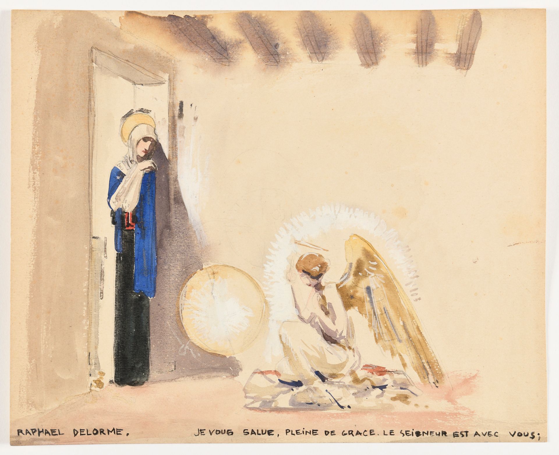 Null RAPHAEL DELORME (1885-1962) Annunciation 纸上水粉和水彩画 签名：RAPHAEL DELORME / I WE&hellip;