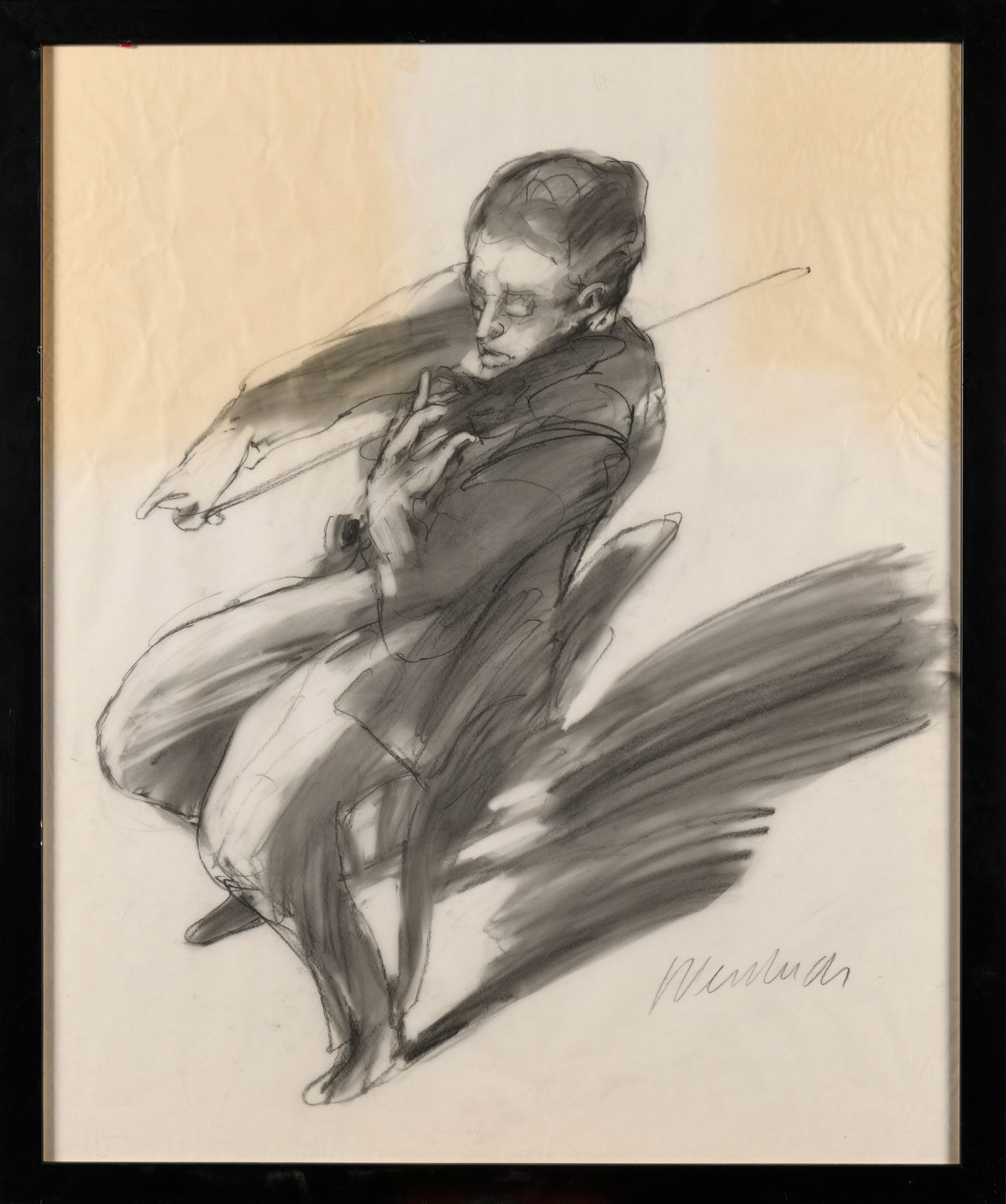 Null CLAUDE WEISBUCH (1927-2014) Le violoniste Fusain Signé en bas à droite 75 x&hellip;