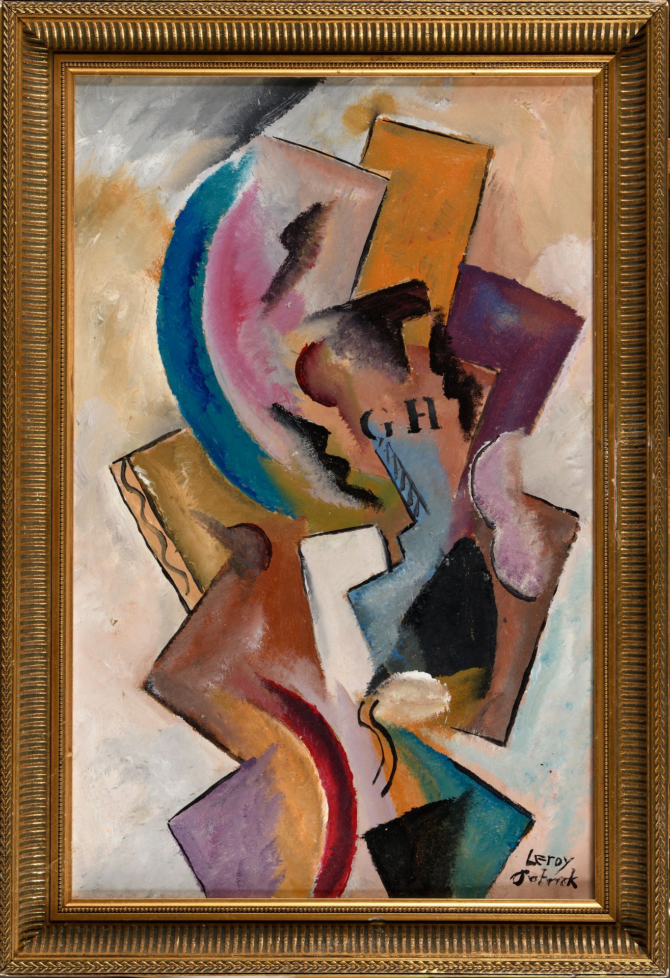 Null PATRICK LEROY (1948年生) 立体派作品 "GH "面板油画 右下方签名 63 x 40 cm