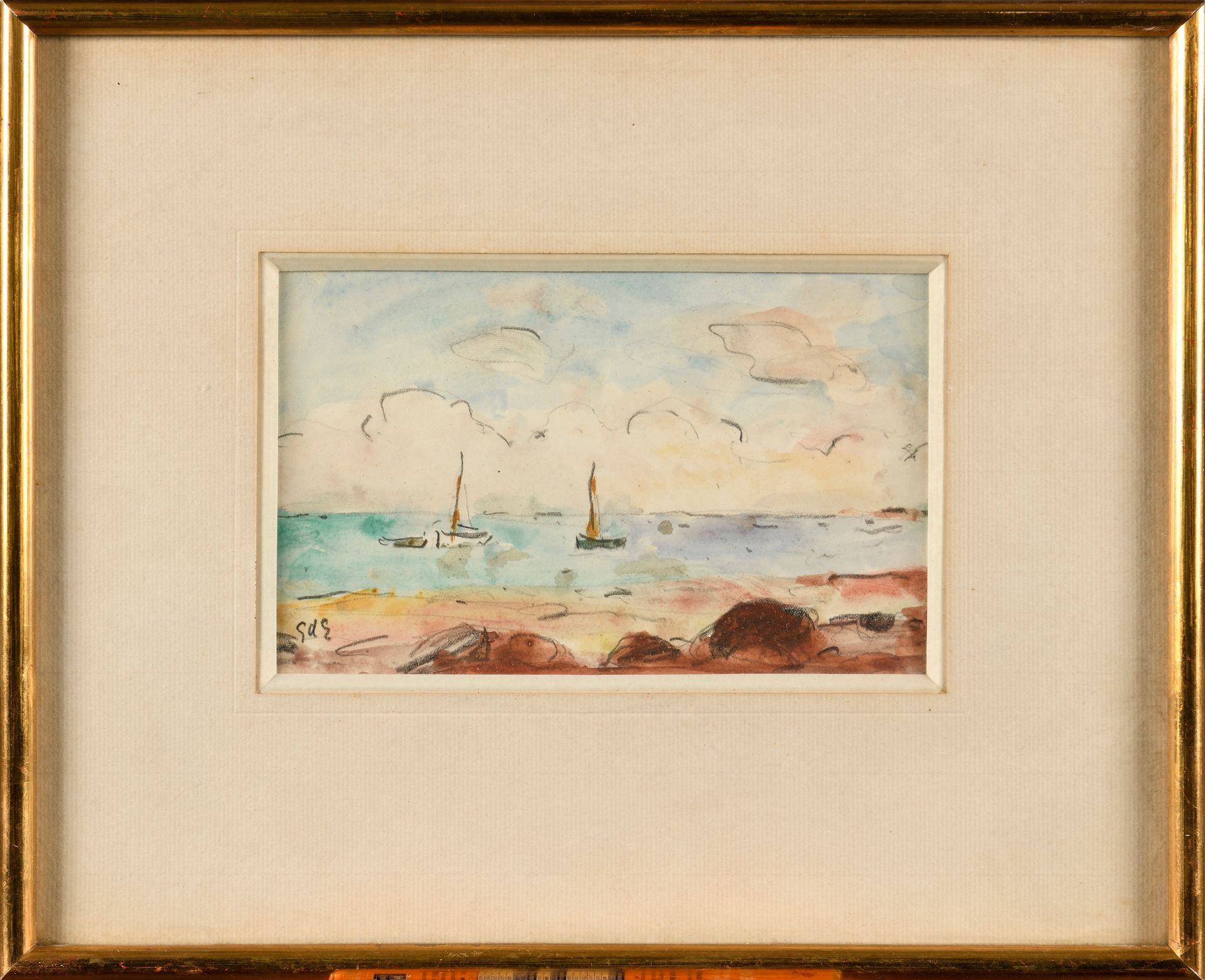 Null GEORGES D'ESPAGNAT (1870-1950) 帆船 水彩画 左下有首字母签名 10.5 x 17 cm