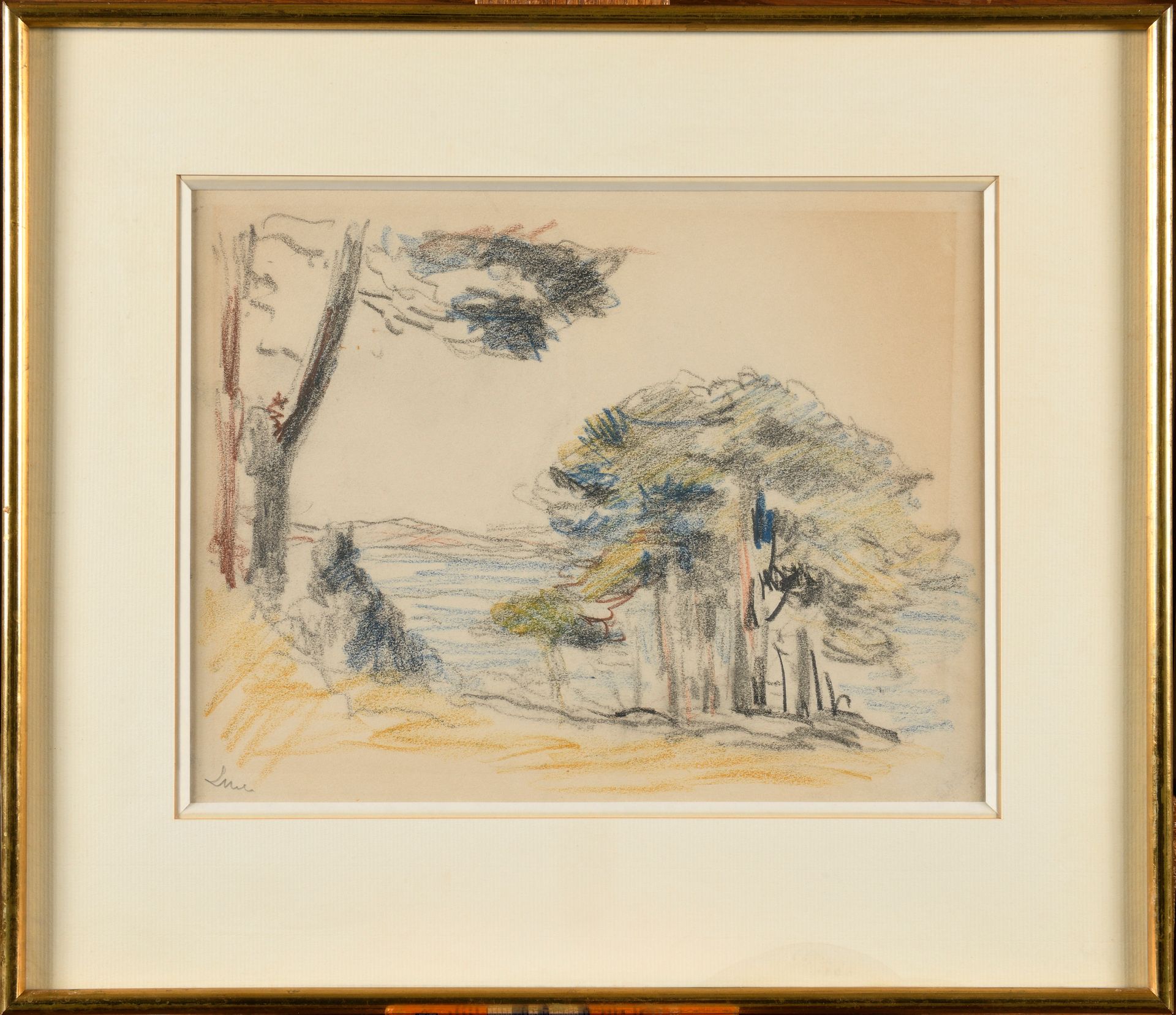Null MAXIMILIEN LUCE (1858-1941) 海边的松树 彩色铅笔画 左下角签名 23 x 30 cm 出处：J. Galerie。恰佩林