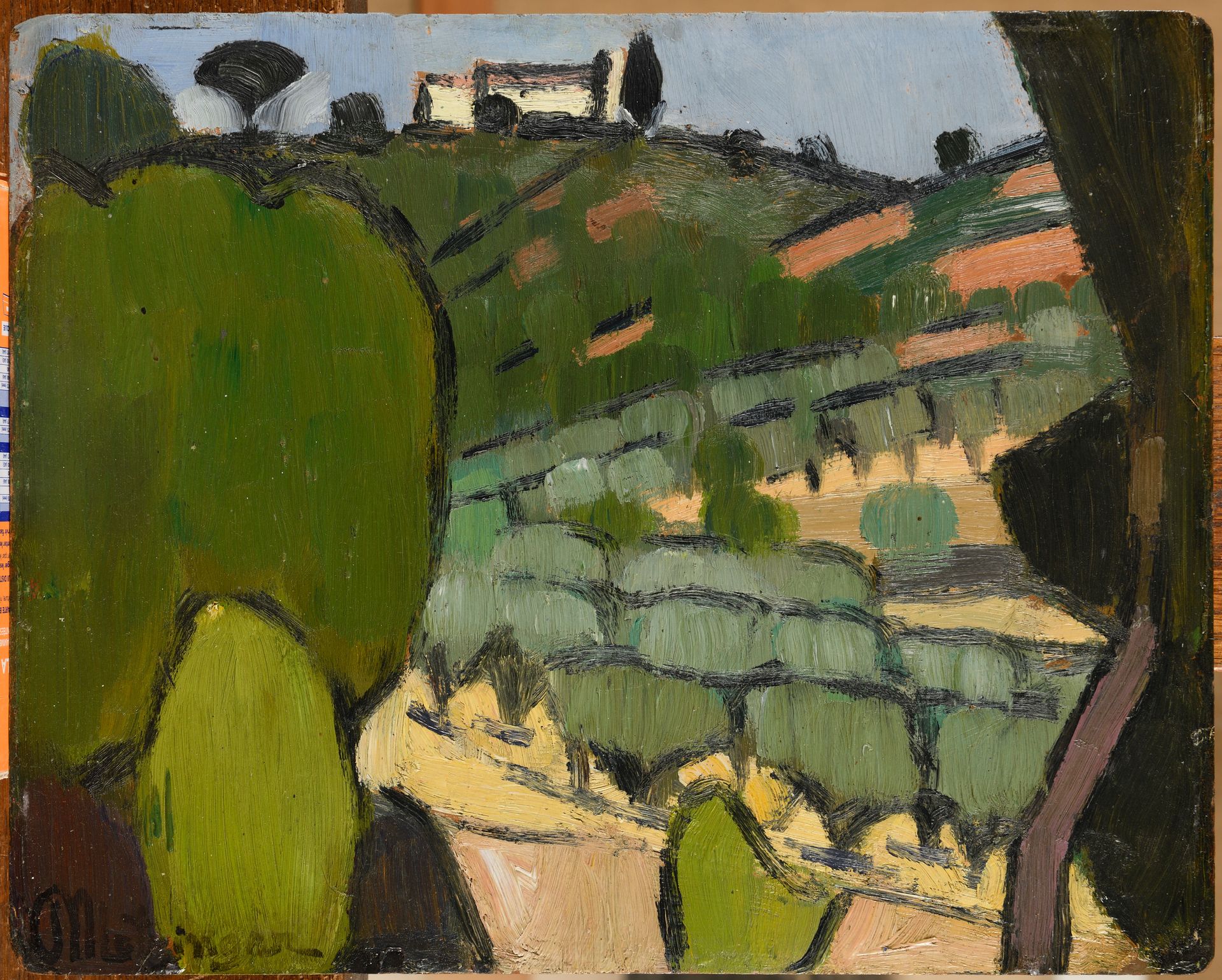 Null JEAN METZINGER (1883-1956) Paysage provençal, Cassis 1907-08 板上油画 左下角有签名。反面&hellip;