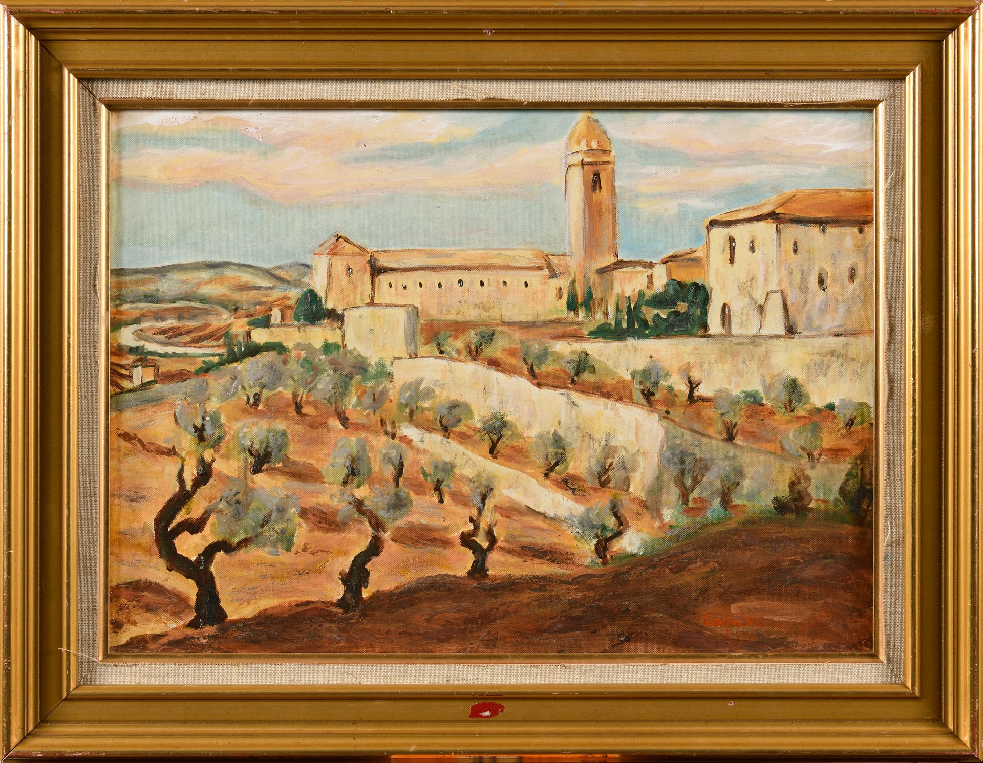 Null 阿兰-卡皮斯 (1923年生) 《阿西西风景》 布面油画 右下方签名 33 x 46 cm