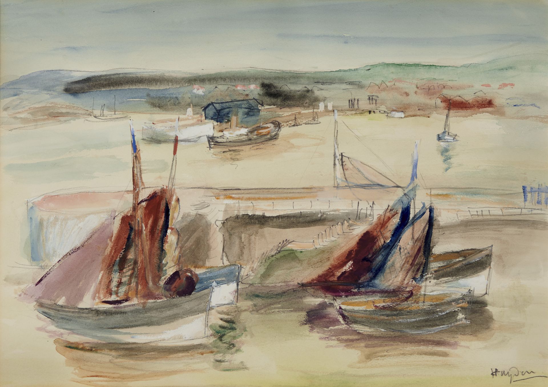 Null HENRI HAYDEN (1883-1970) Le port Gouache Signé en bas à droite 30 x 43 cm