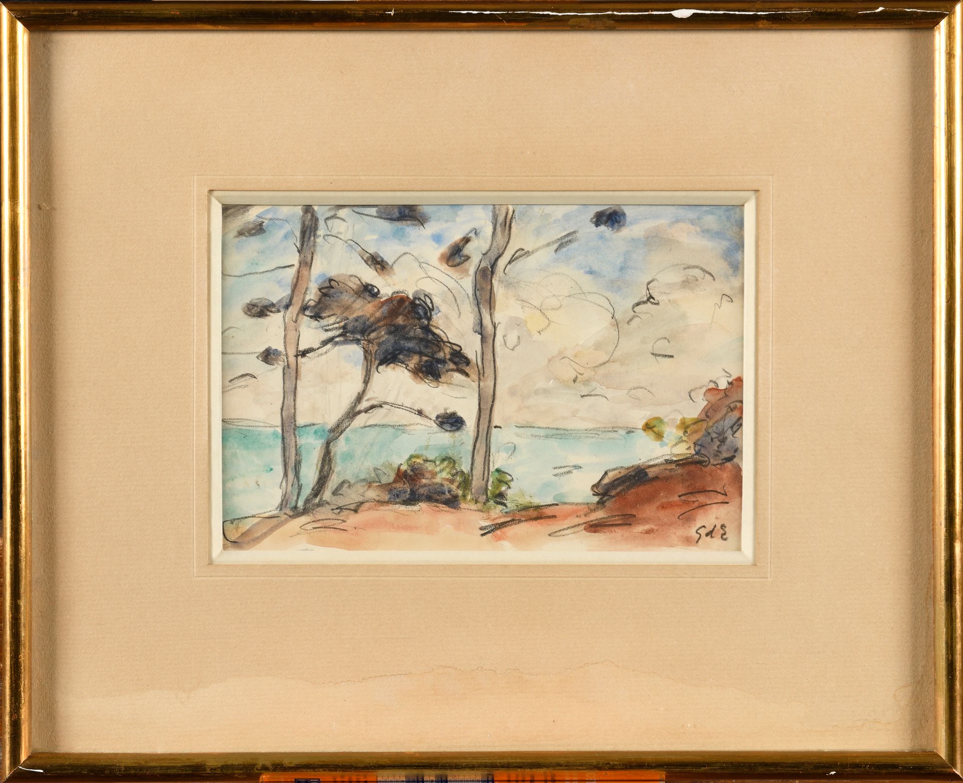 Null GEORGES D'ESPAGNAT (1870-1950) 水彩画 《海边的松树》 右下有首字母签名 11.5 x 17.5 cm