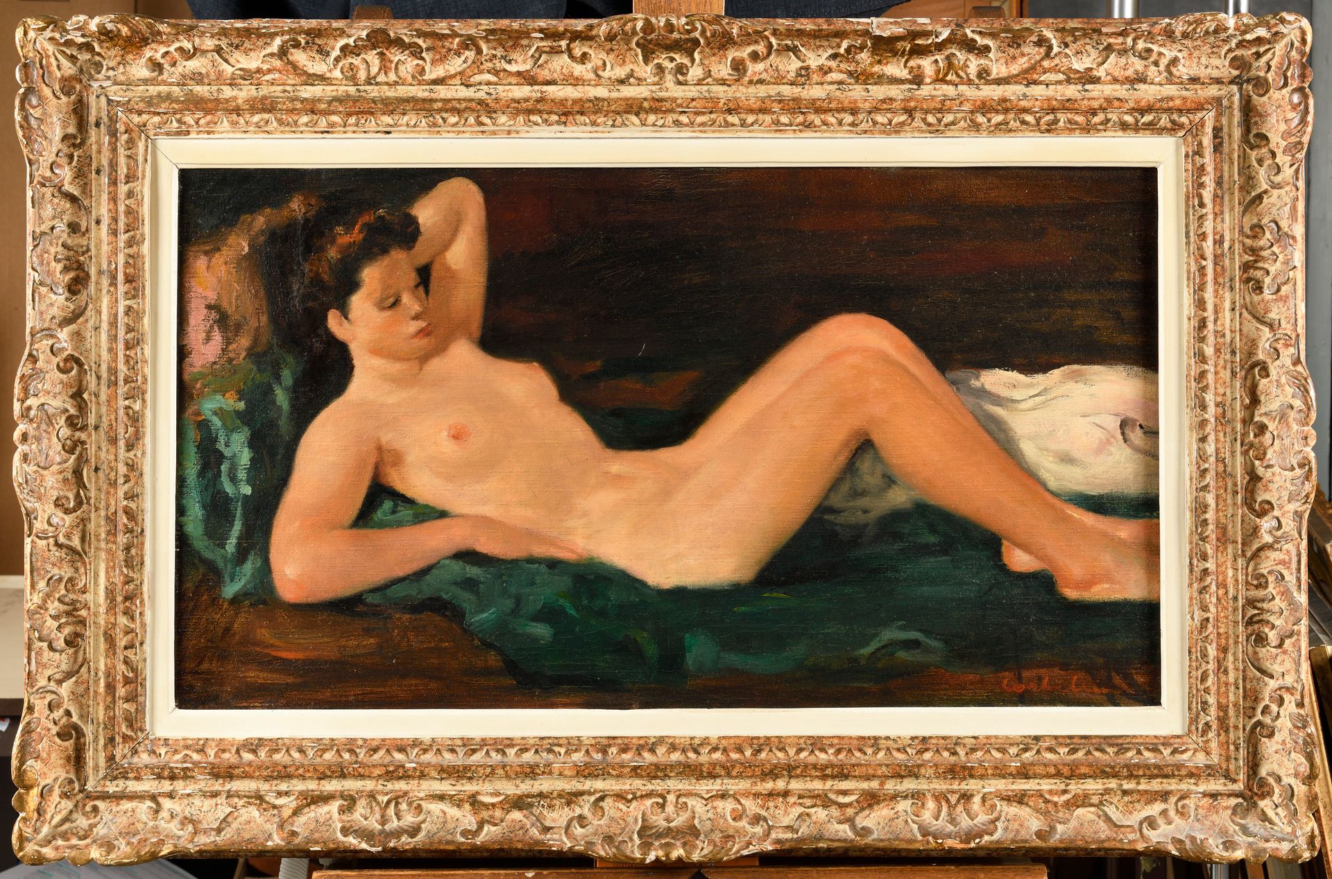 Null LUIGI CORBELLINI (1901-1968) 卧姿裸体 布面油画 右下角签名 45,5 x 81,5 cm