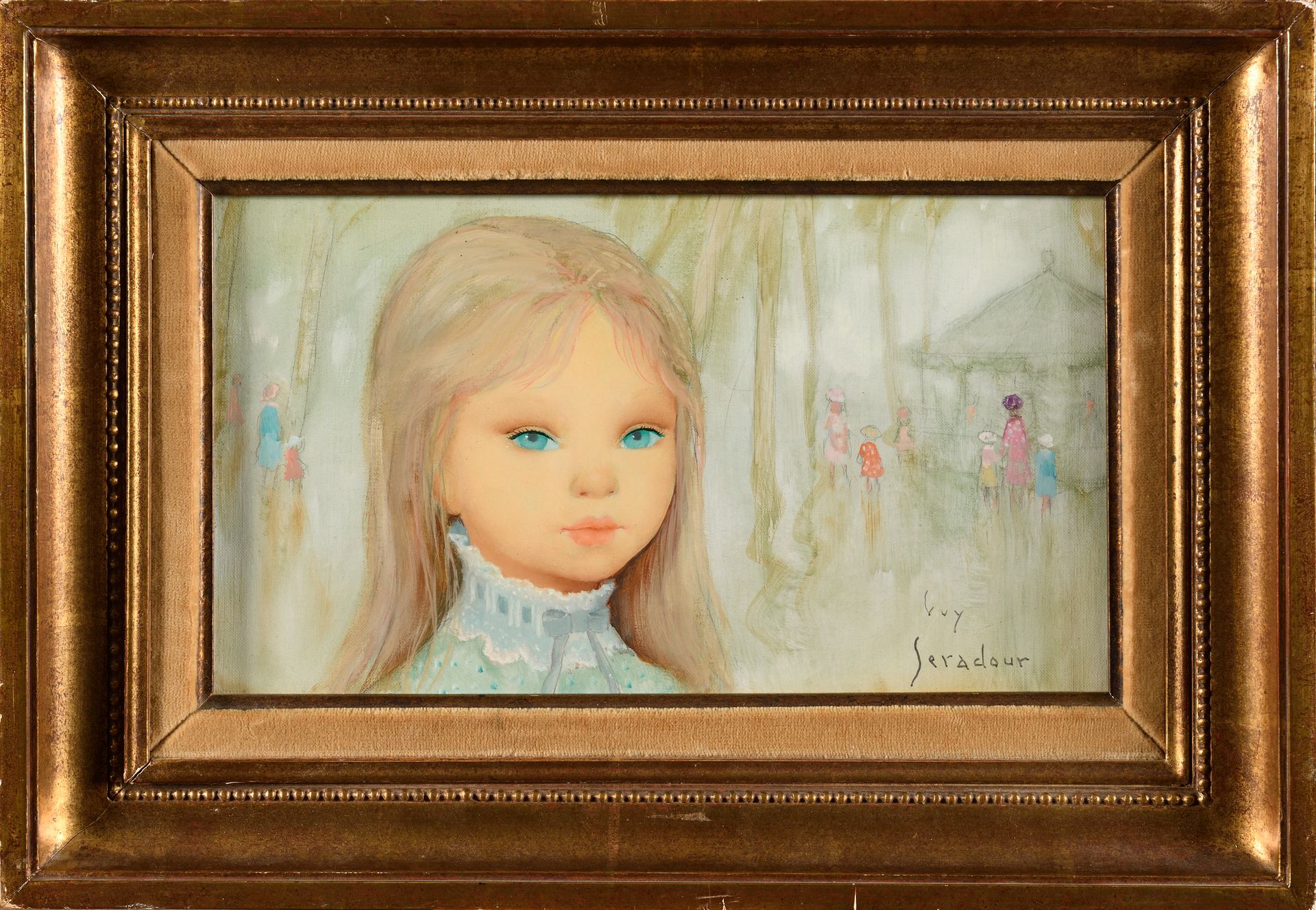 Null GUY SÉRADOUR (1922-2007) 带围脖的年轻女孩 布面油画 签名 "Guy Séradour"（右下） 19.5 x 33 cm