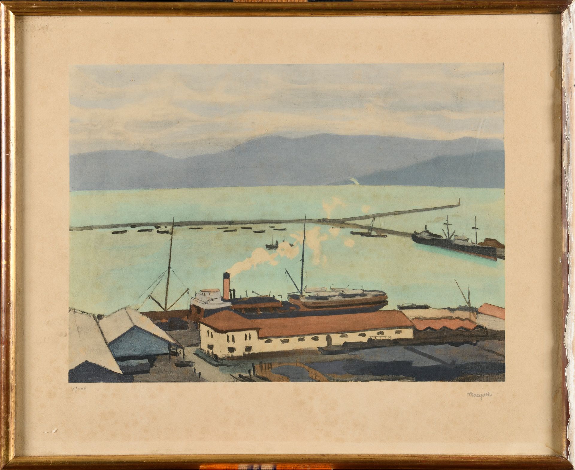 Null ALBERT MARQUET (1875-1947) Le port de Bougie, Algérie Lithographie d’après &hellip;