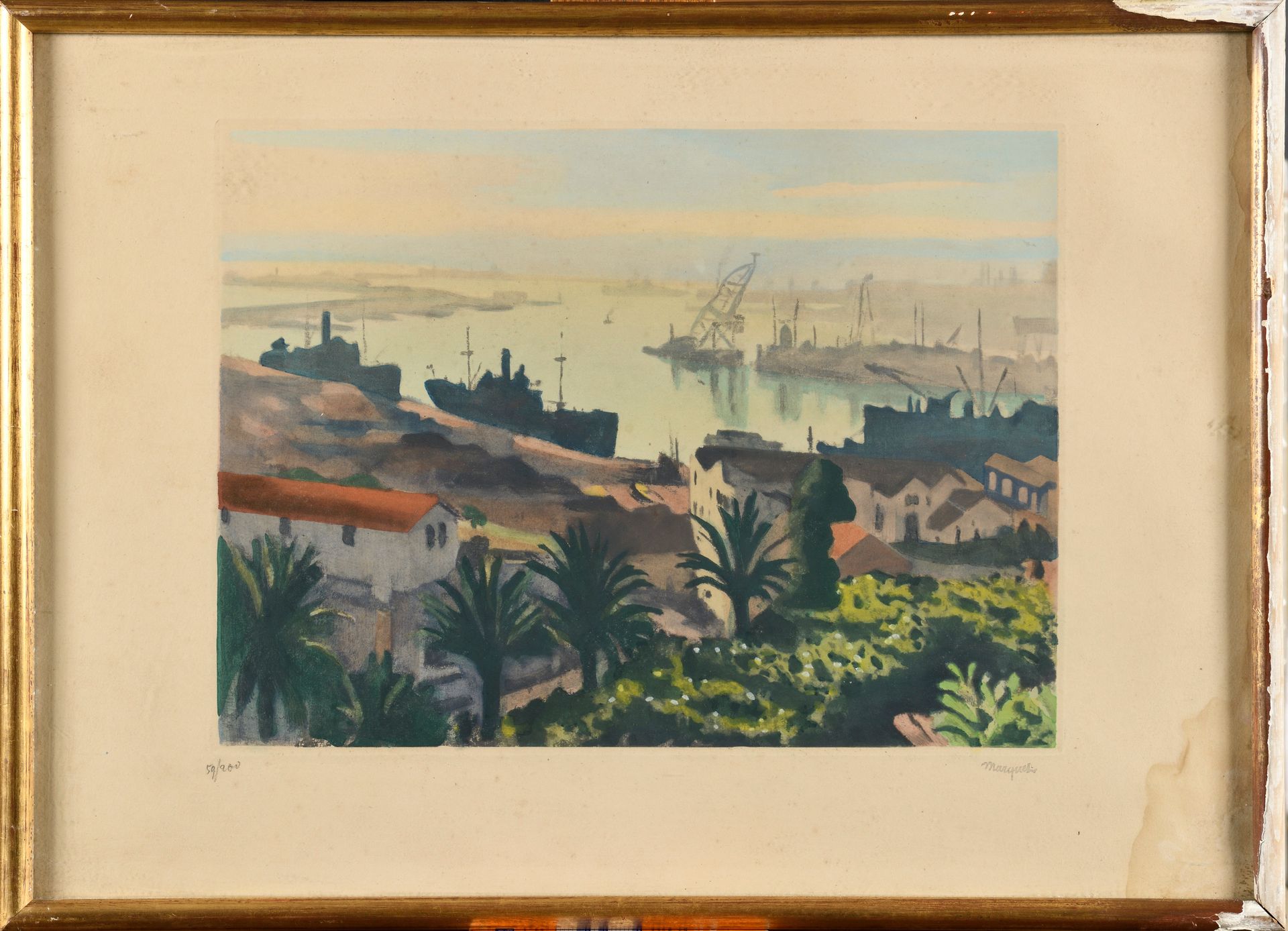 Null ALBERT MARQUET (1875-1947) 阿尔及尔，港口，平静的天气 石版画，根据1942年的画作编号，左下方空白处有铅笔签名 "59/2&hellip;