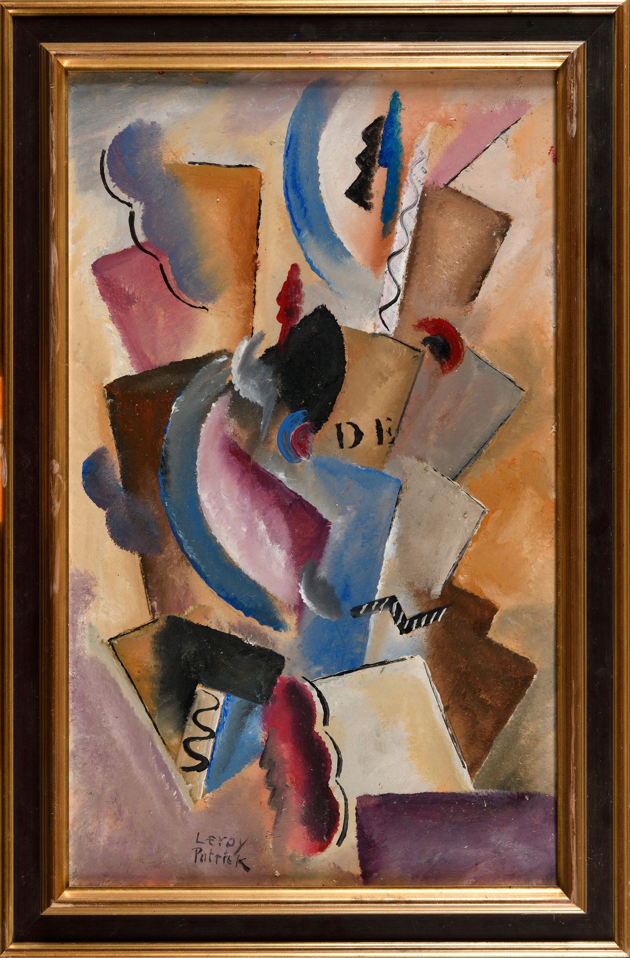 Null PATRICK LEROY (NE EN 1948) Composition cubiste «DE» Huile sur panneau Signé&hellip;