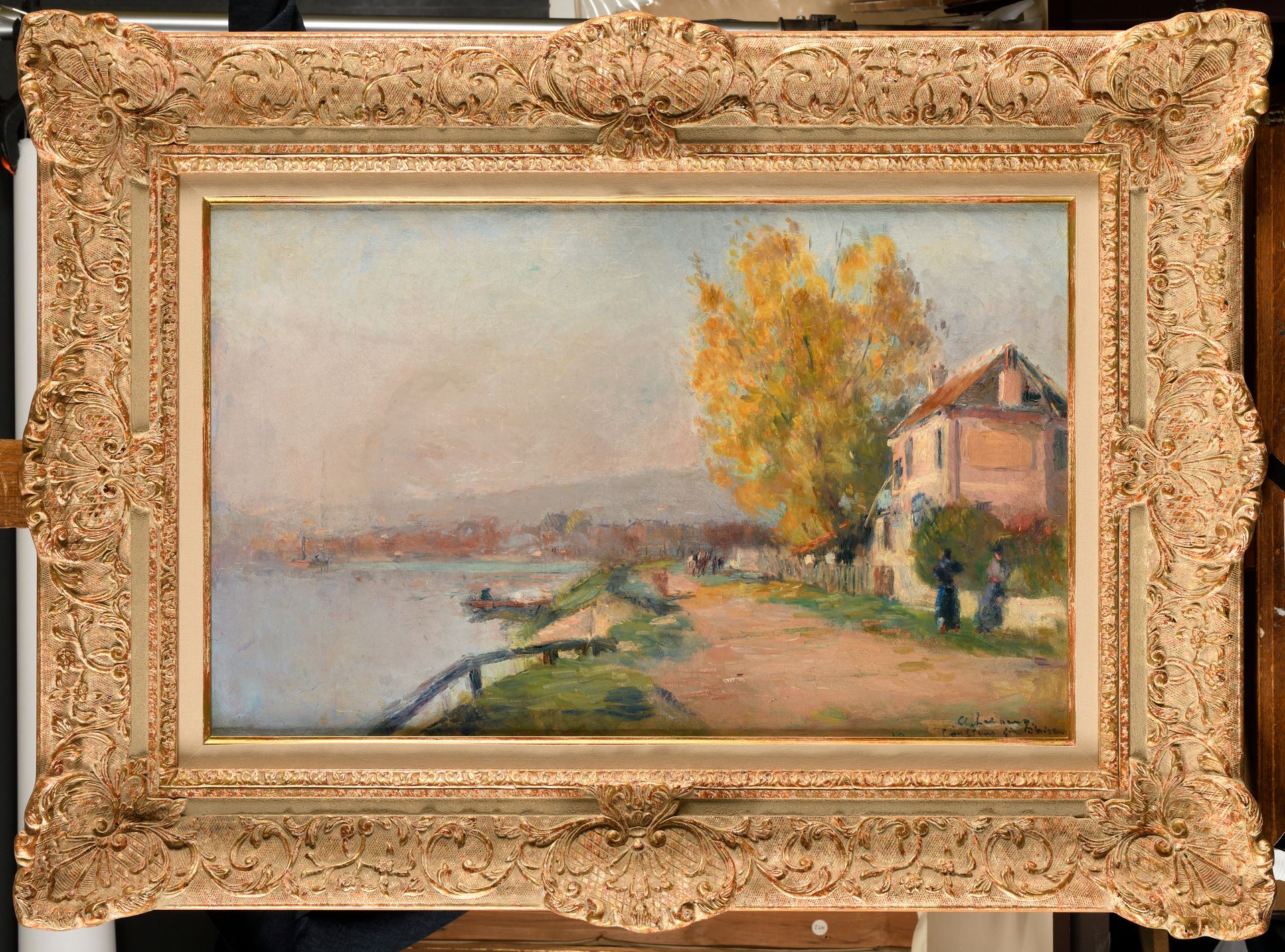 Null ALBERT LEBOURG (1848-1928) Ufer der Seine bei Conflans-Sainte-Honorine Öl a&hellip;