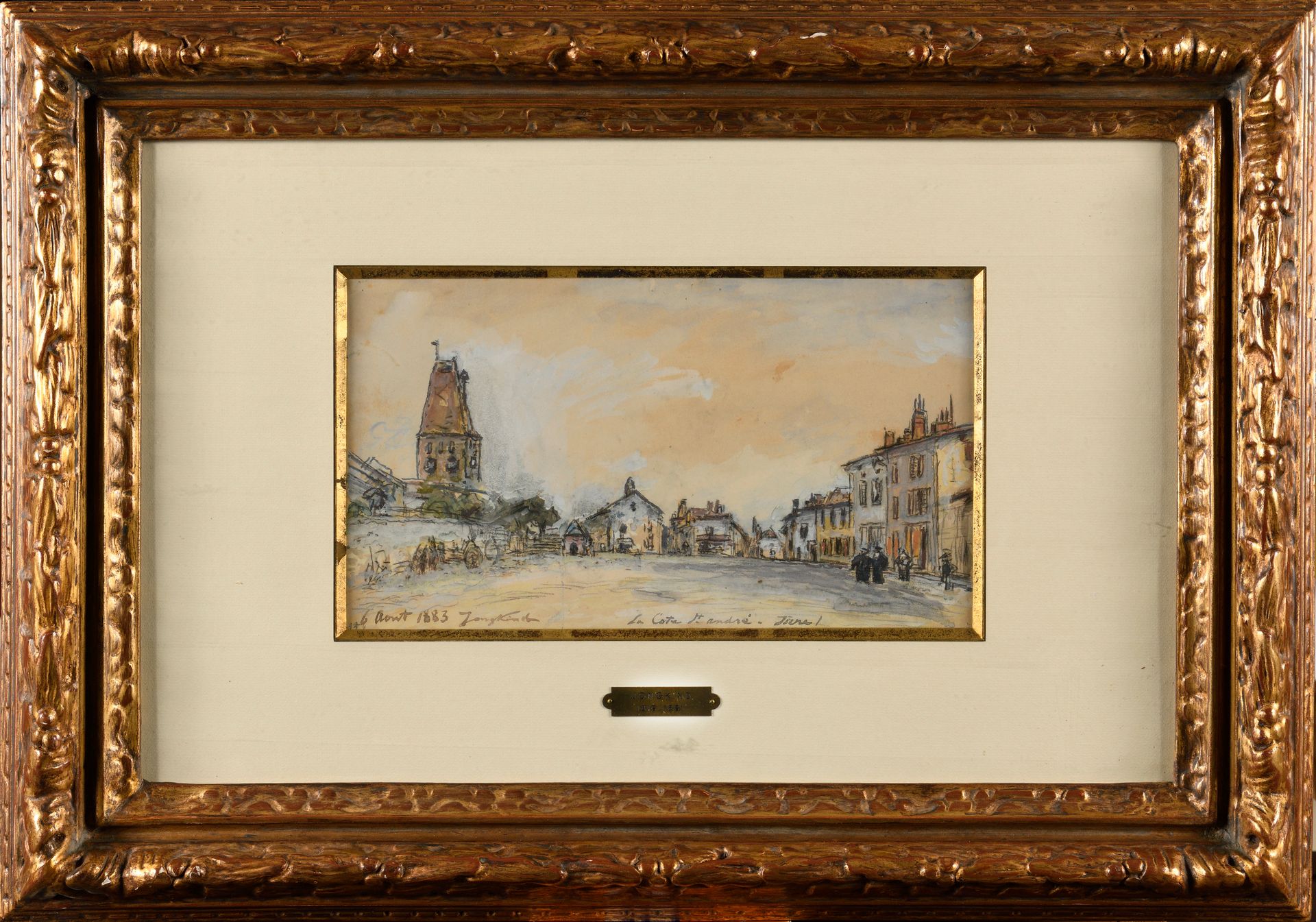 Null JOHAN BARTHOLD JONGKIND (1819-1891) Place Saint André, 1883 纸上水彩，木炭加水粉，签名并注&hellip;