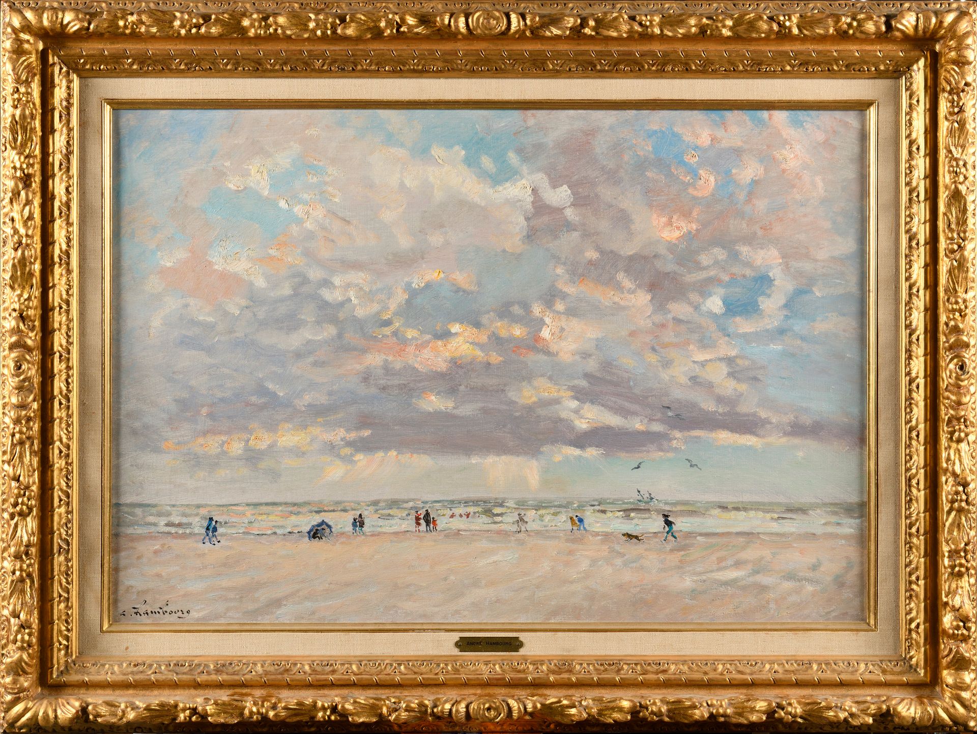 Null ANDRÉ HAMBOURG (1909-1999) Deauville, wind on the beach in September Oil on&hellip;