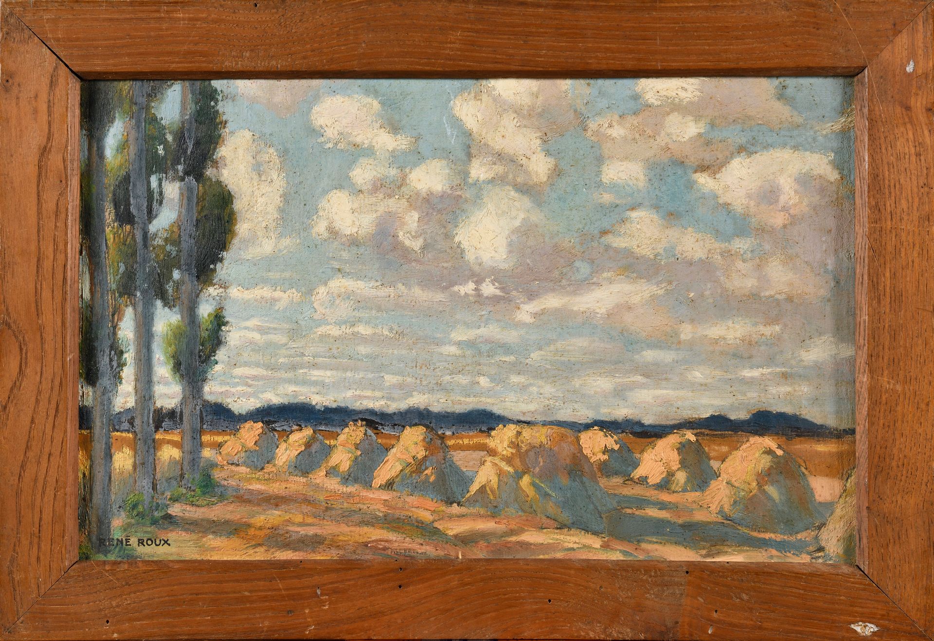 Null RENÉ ROUX (1891-1952) The Haystacks Oil on panel Signed 'RENÉ ROUX' (lower &hellip;