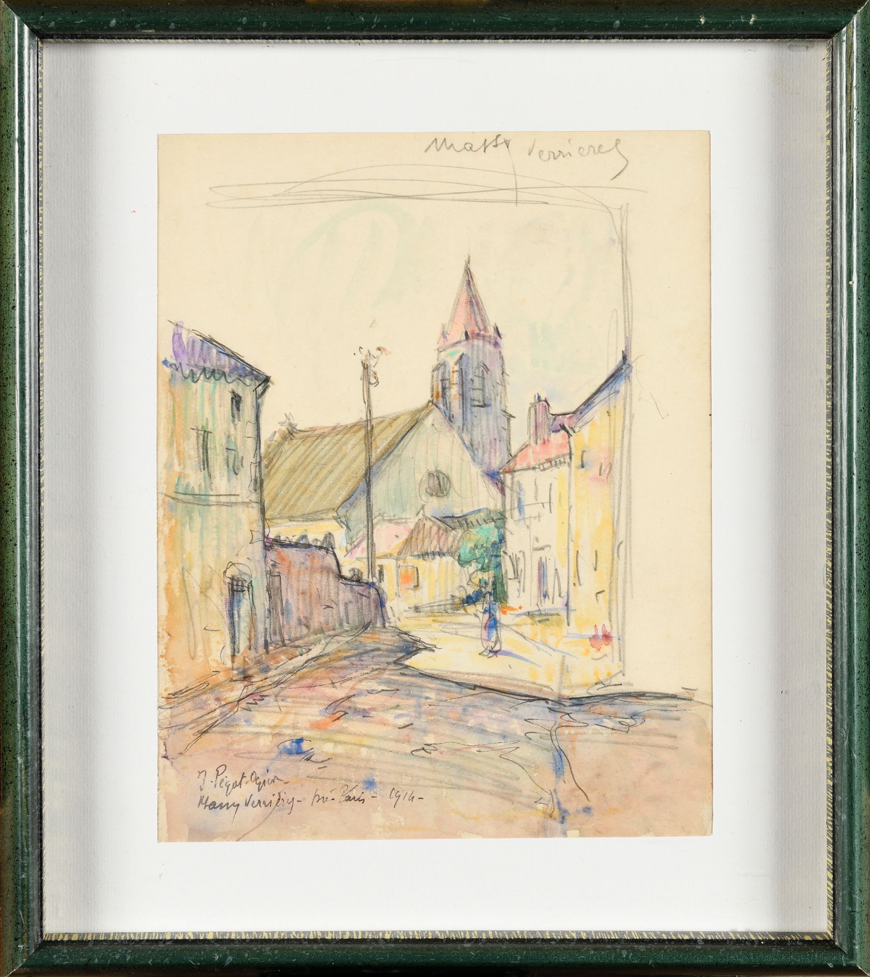 Null Jean-Bertrand PÉGOT-OGIER (1877-1915) Rue de Massy-verrières 水彩画，左下角有签名和日期 &hellip;