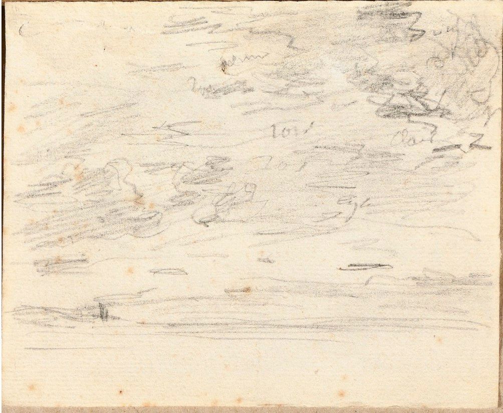 Null Eugène Boudin (1824-1898) 天空和地平线研究 铅笔画，有注释 10.5 x 13 cm 展览： - Eugène Boudin&hellip;