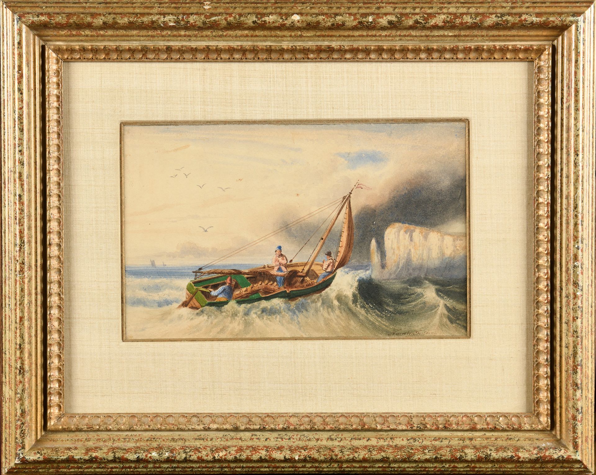 Null Newton FIELDING (1799-1856) Pêcheurs en mer Aquarelle et gouache Signé en b&hellip;