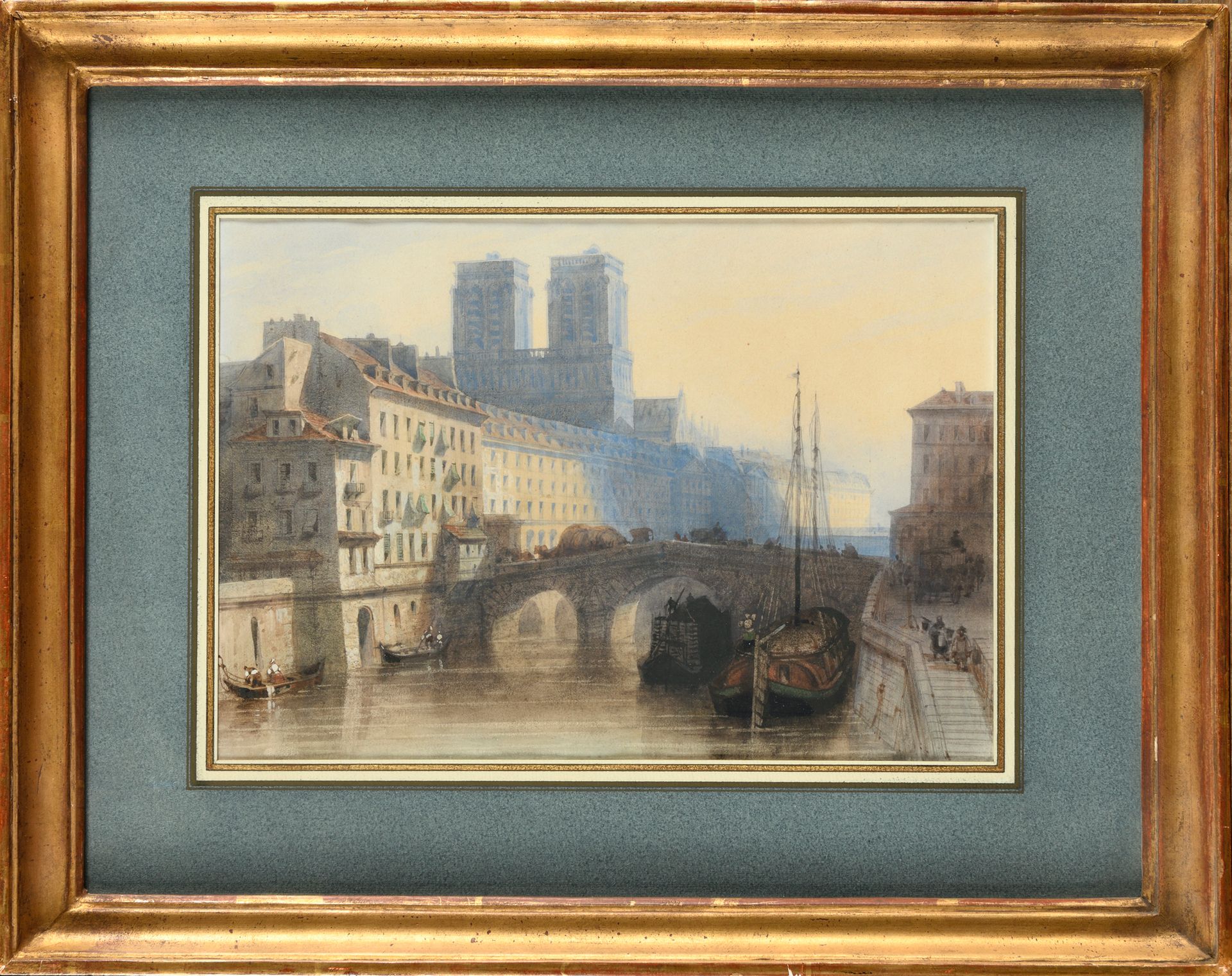 Null 归功于皮埃尔-吕克-查尔斯-西凯里（1782-1868） 巴黎圣母院和圣米歇尔码头 纸上水彩 18.5 x 26.5 cm 带框架：33 x 41 c&hellip;