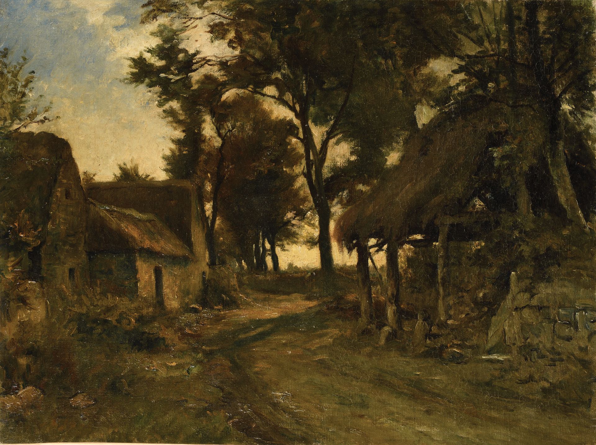 Null Attributed to Emile BOULARD Chemin dans le hameau Oil on canvas, annotated &hellip;